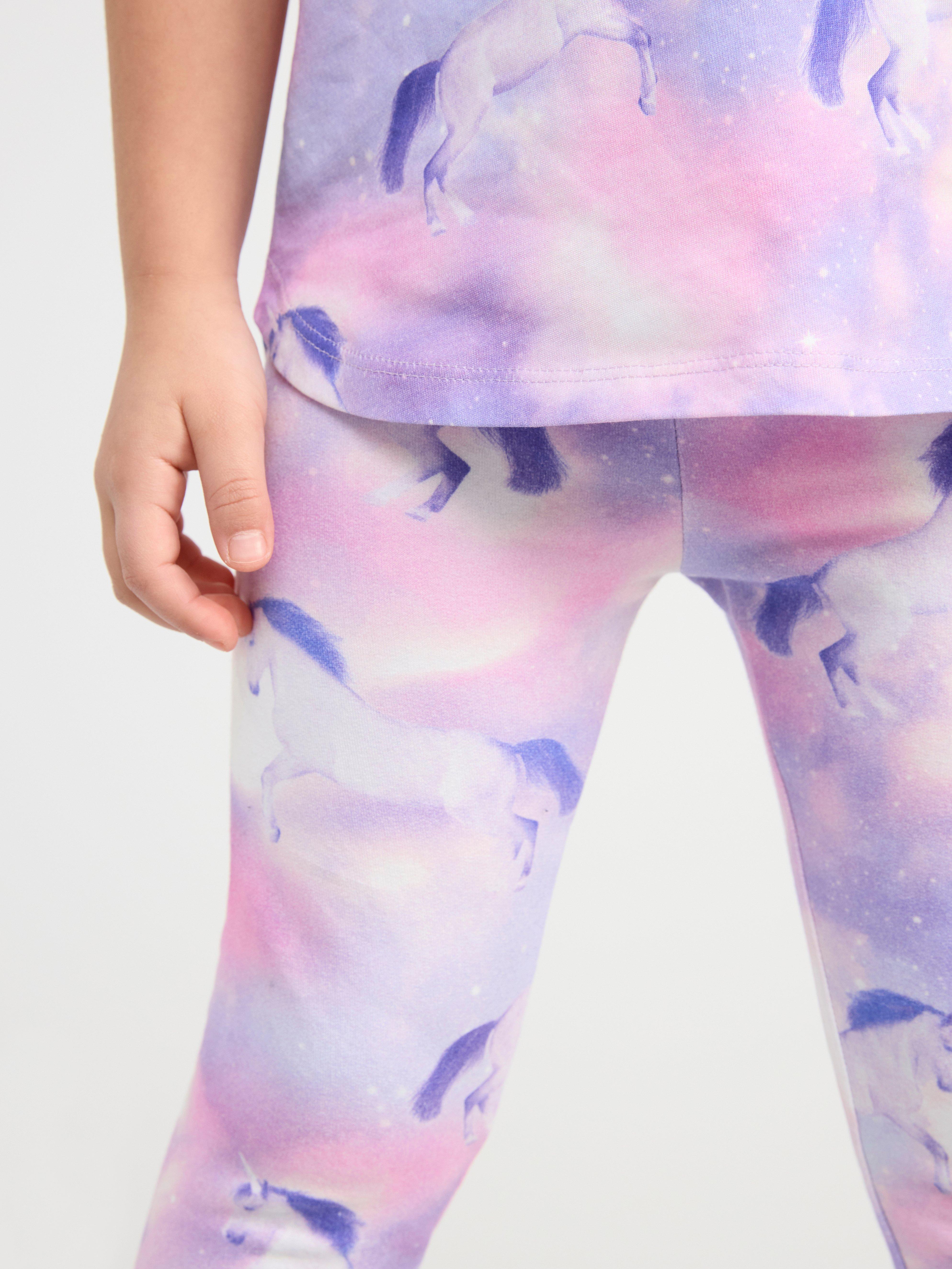 Leggings with brushed inside and unicorns Light Dusty White