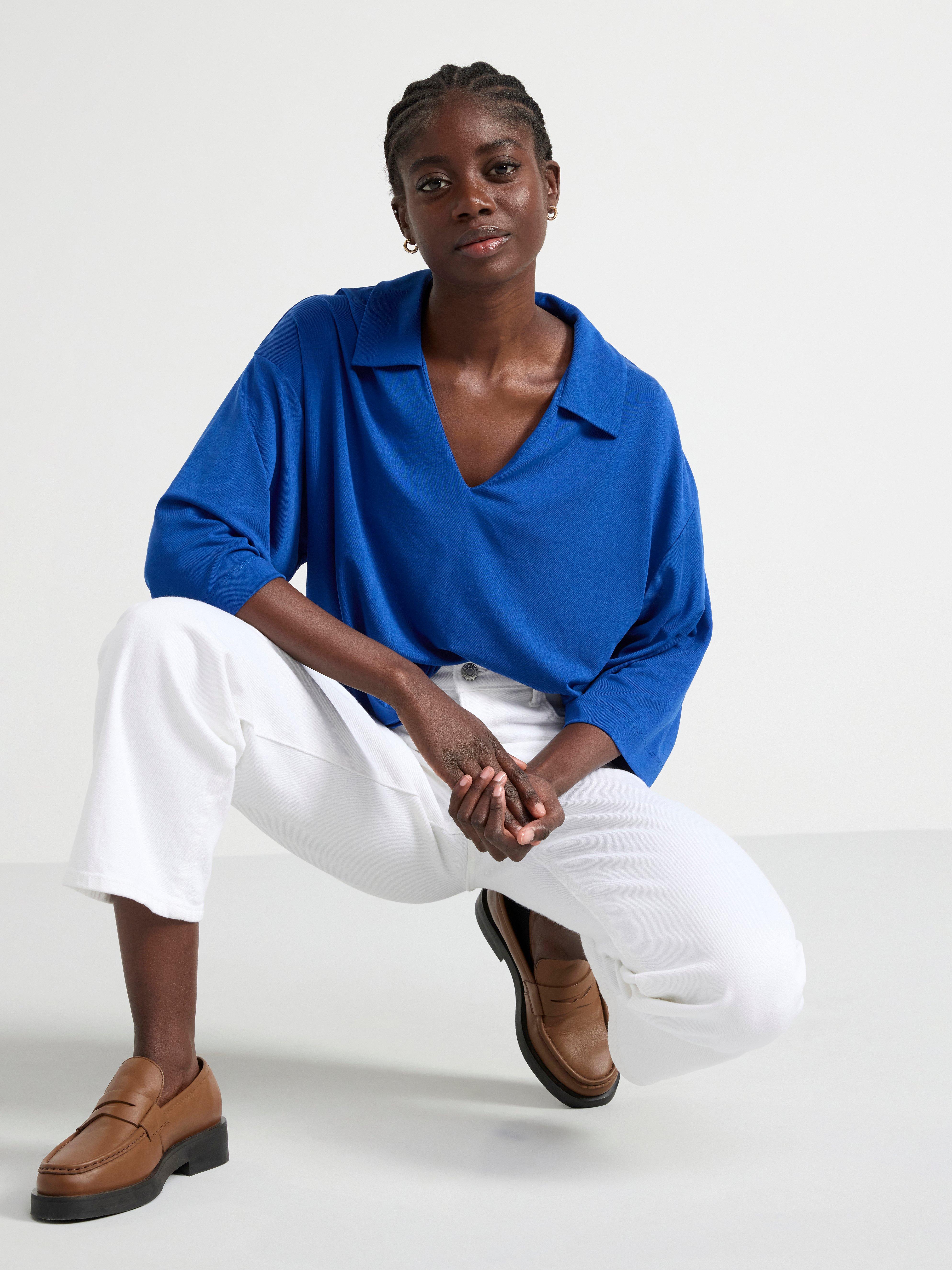 Short sleeve v-neck top Blue