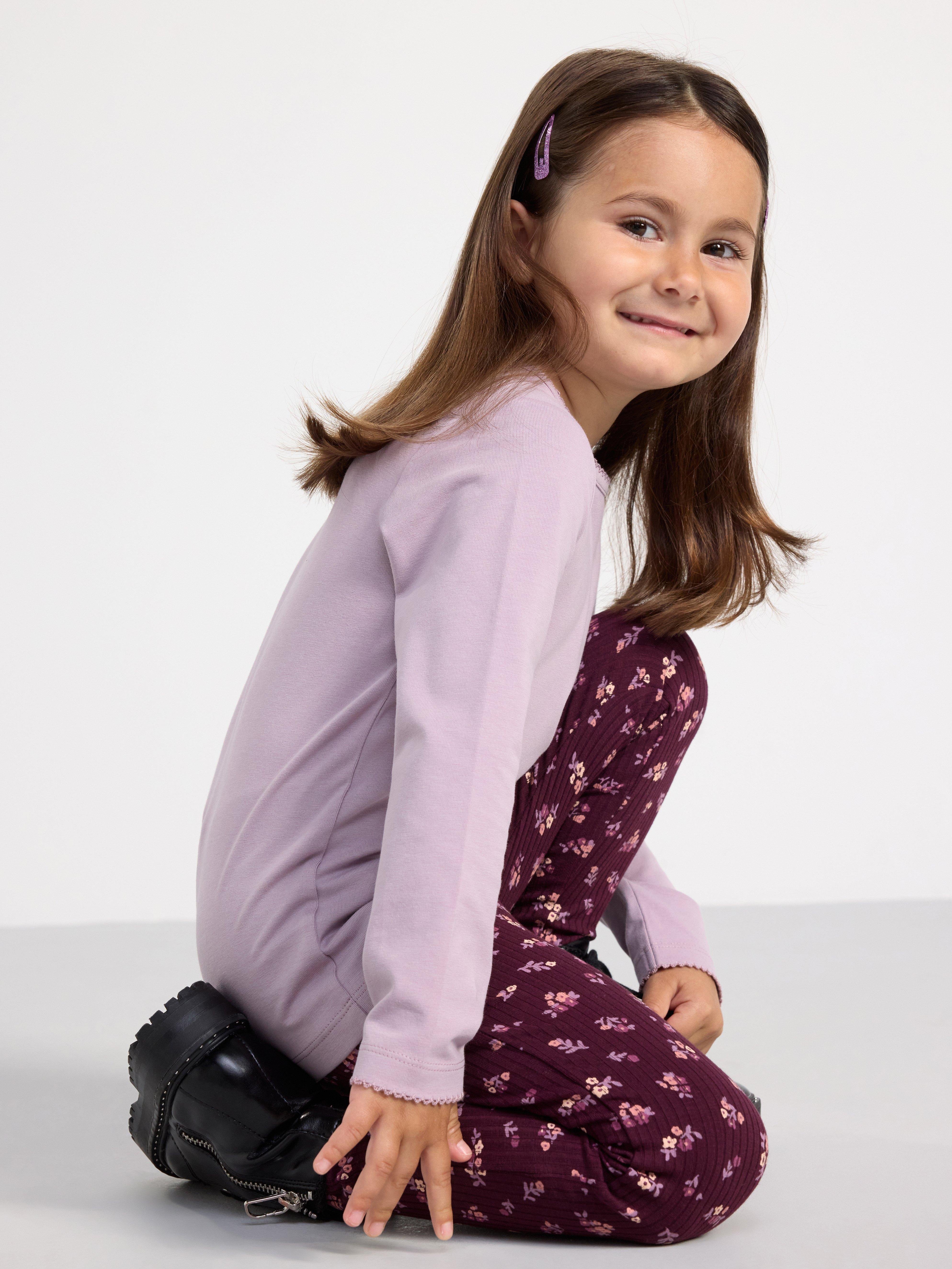 Leggings ribbed with flowers Dark Lilac