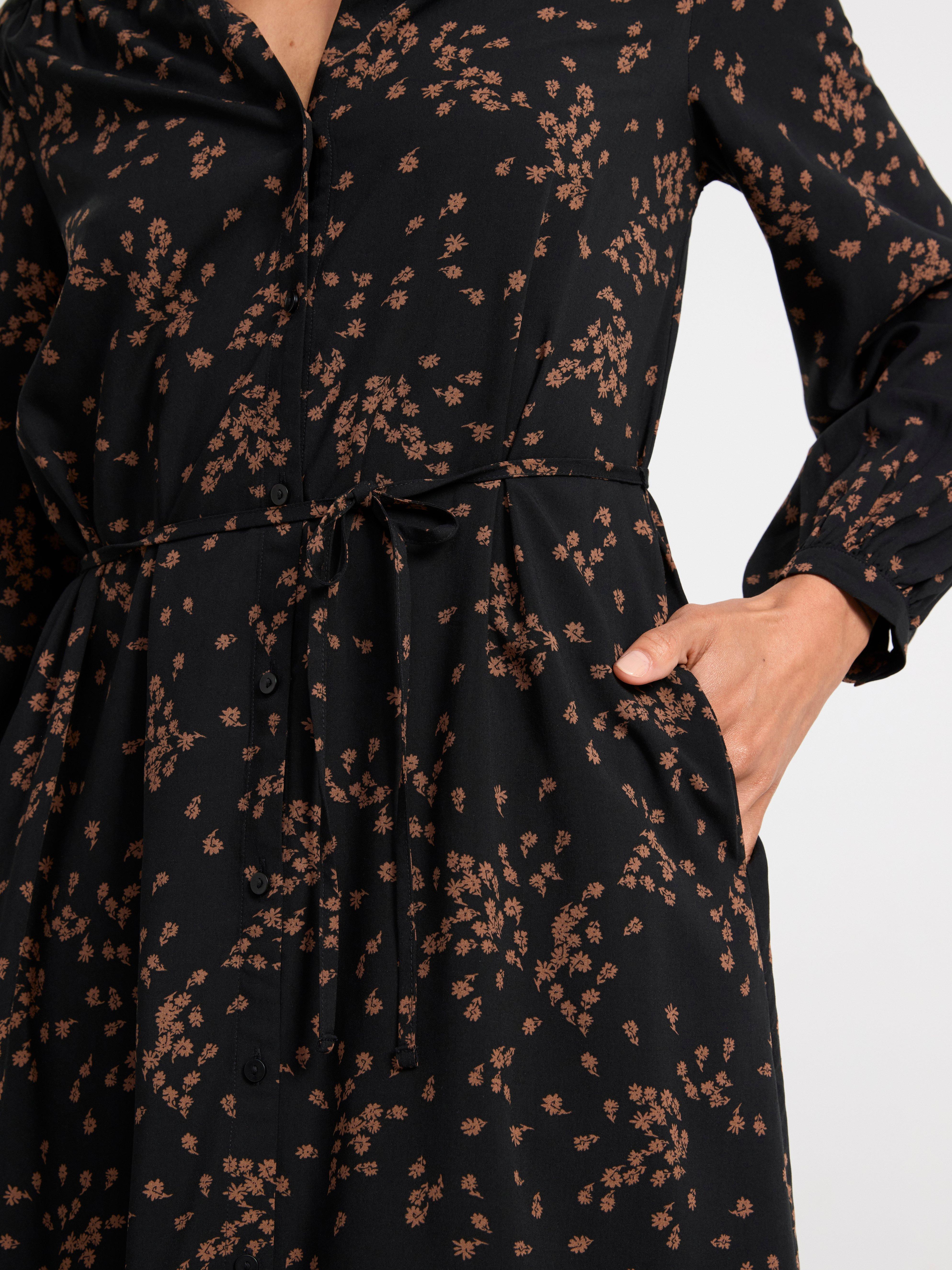 Long sleeve patterned dress Black