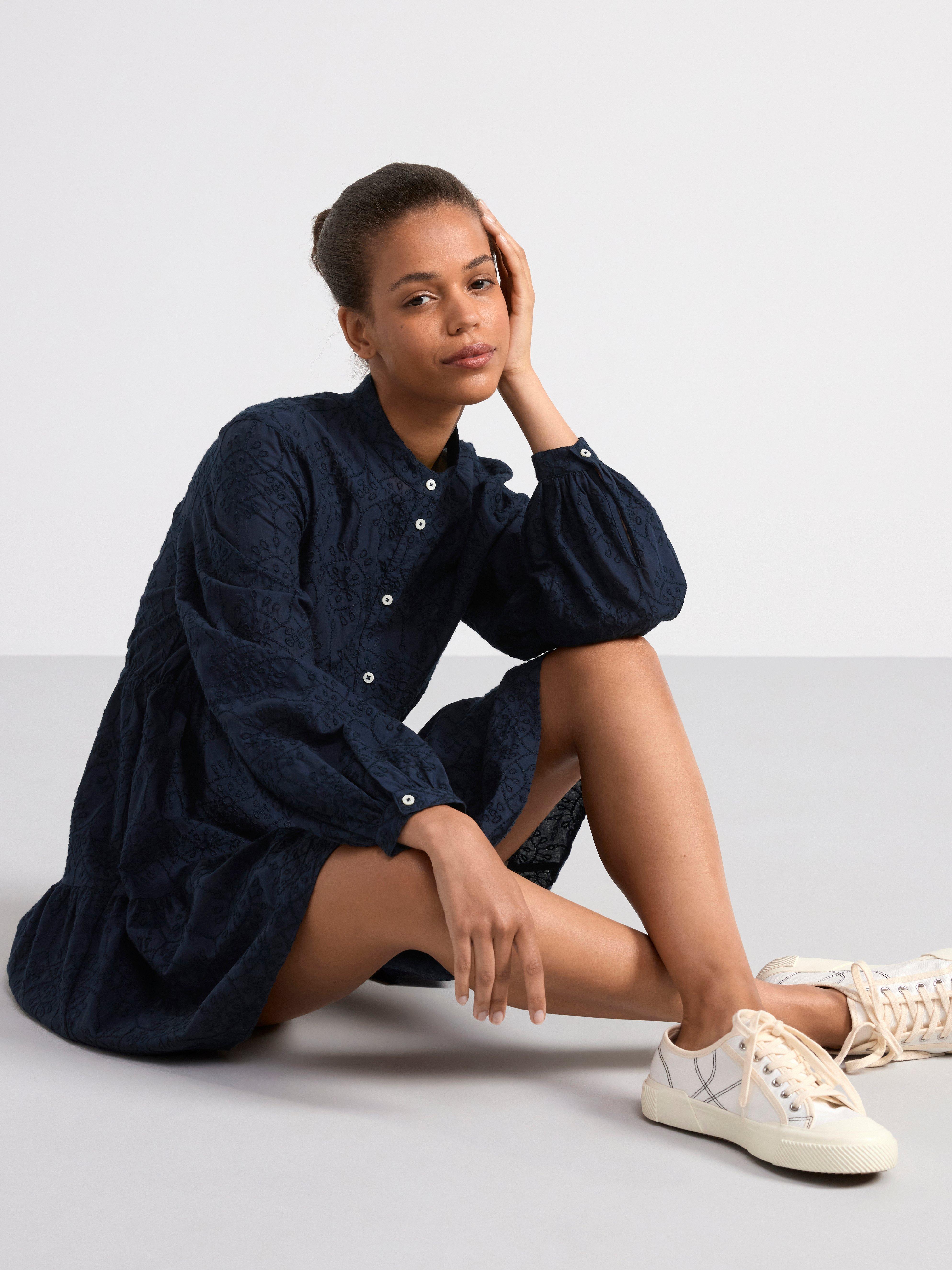 Long sleeve mini dress with embroidery Navy