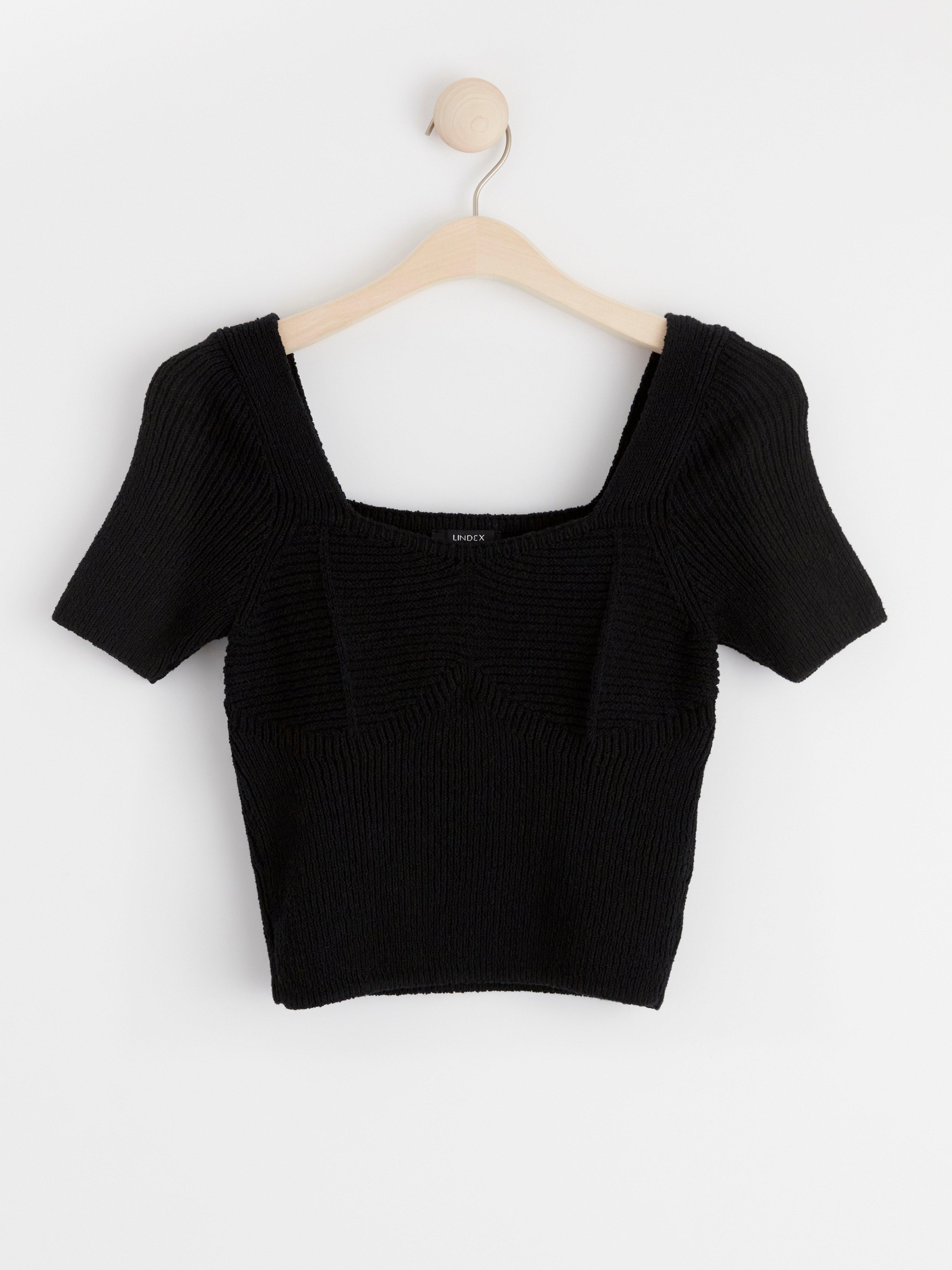 Knitted short sleeve top Black
