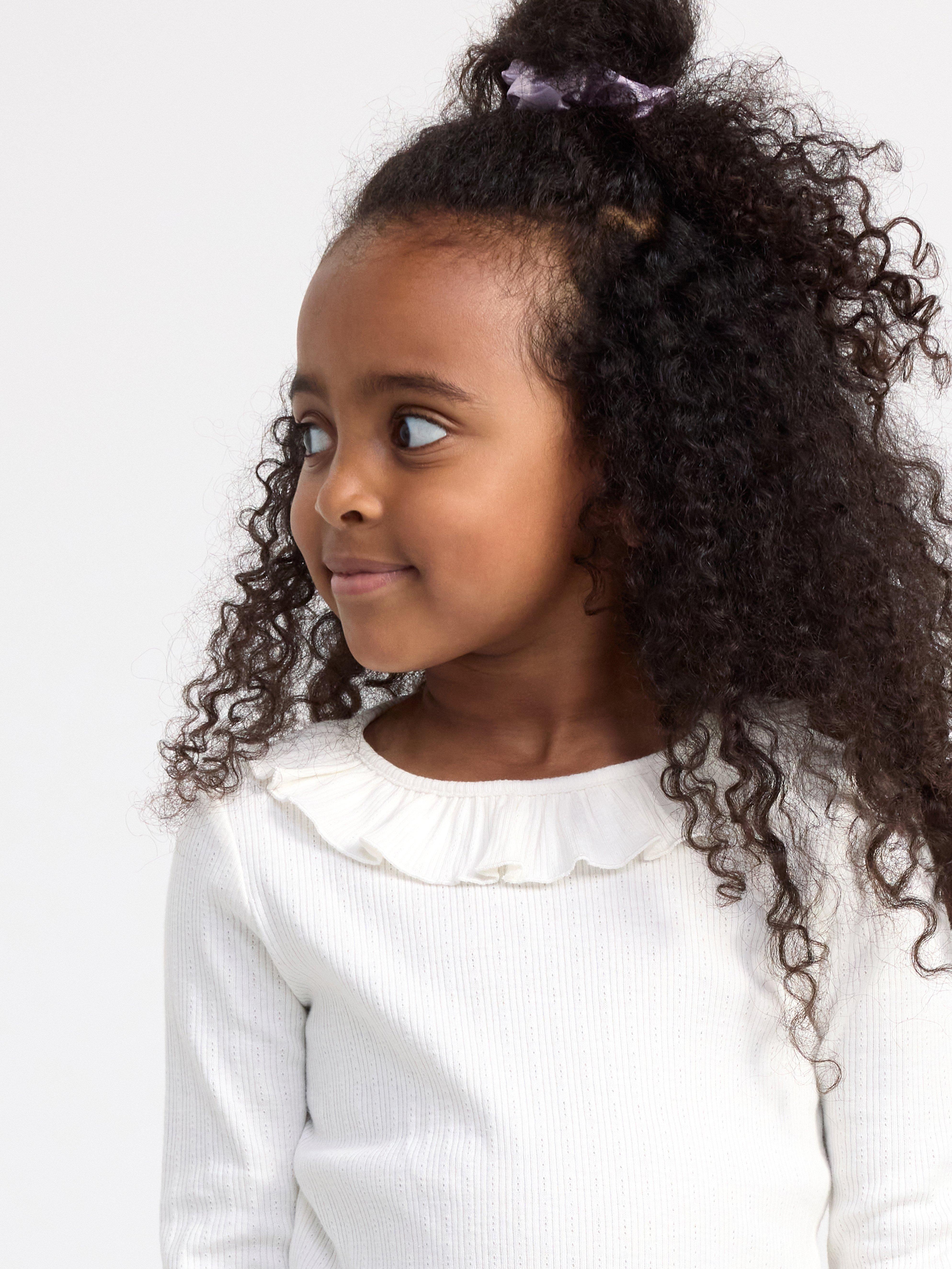 Ribbed top with frill collar Light Dusty White