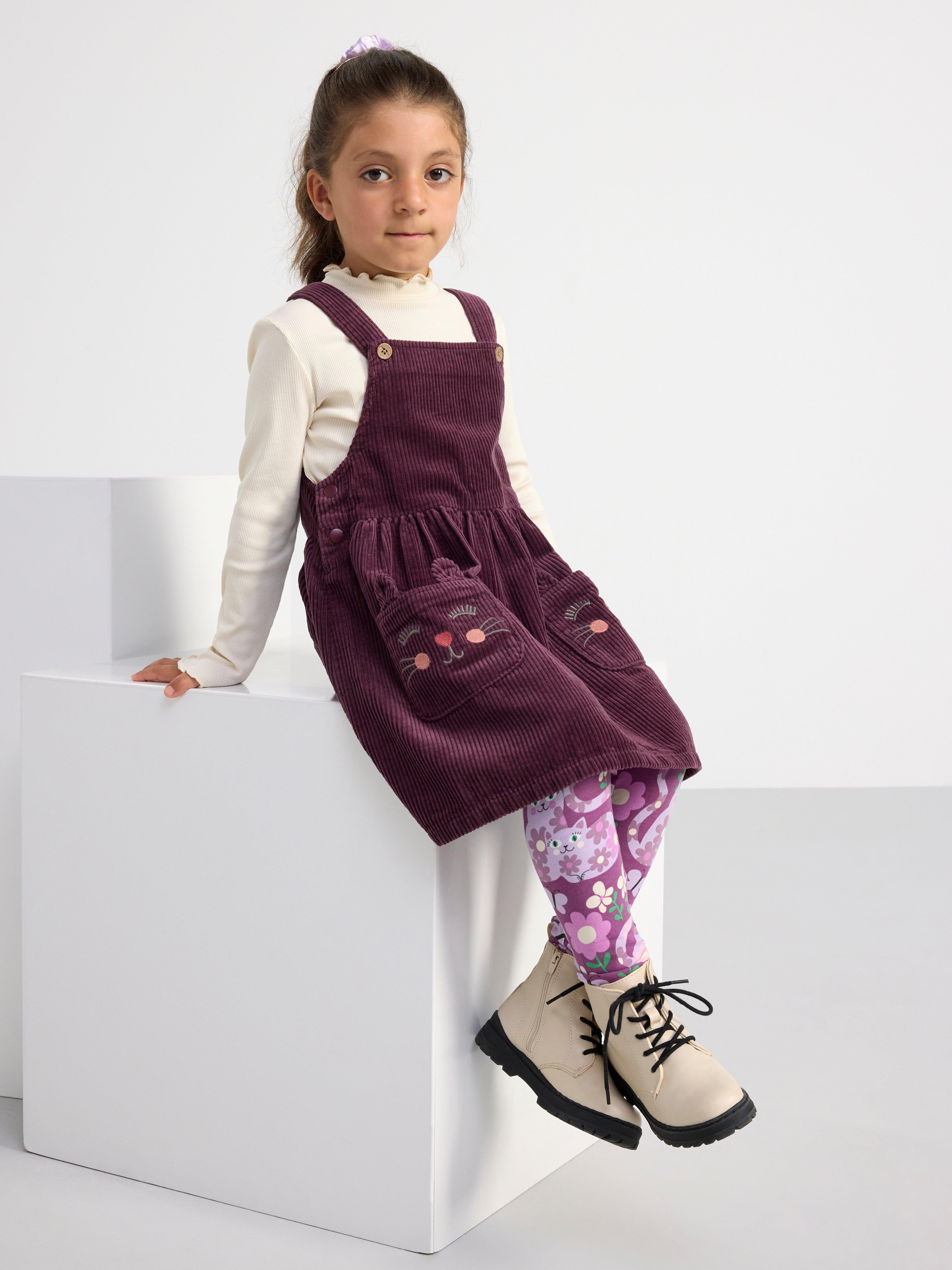 Bib dress in corduroy Dark Lilac