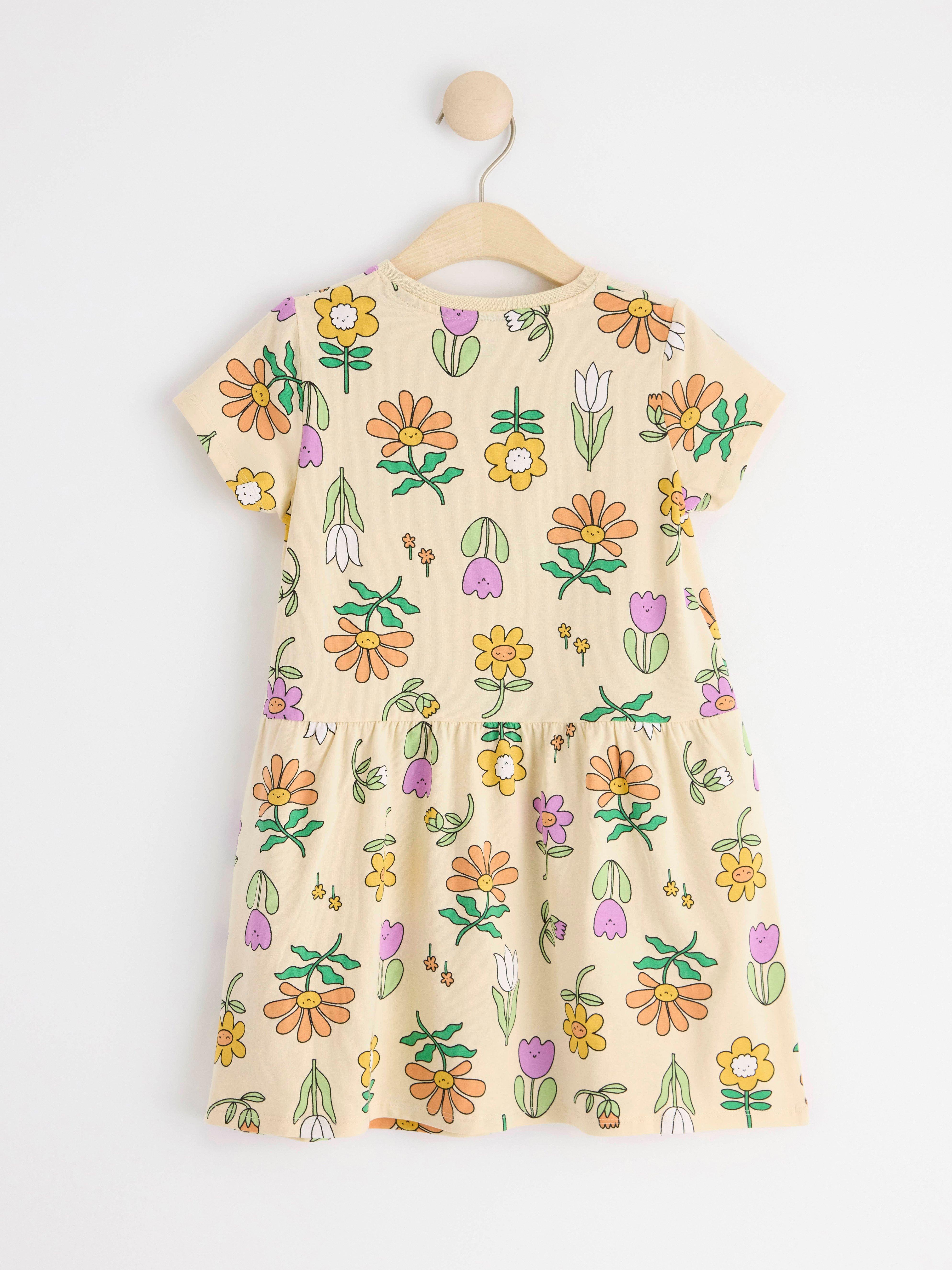 Short sleeve dress with flowers Light Yellow