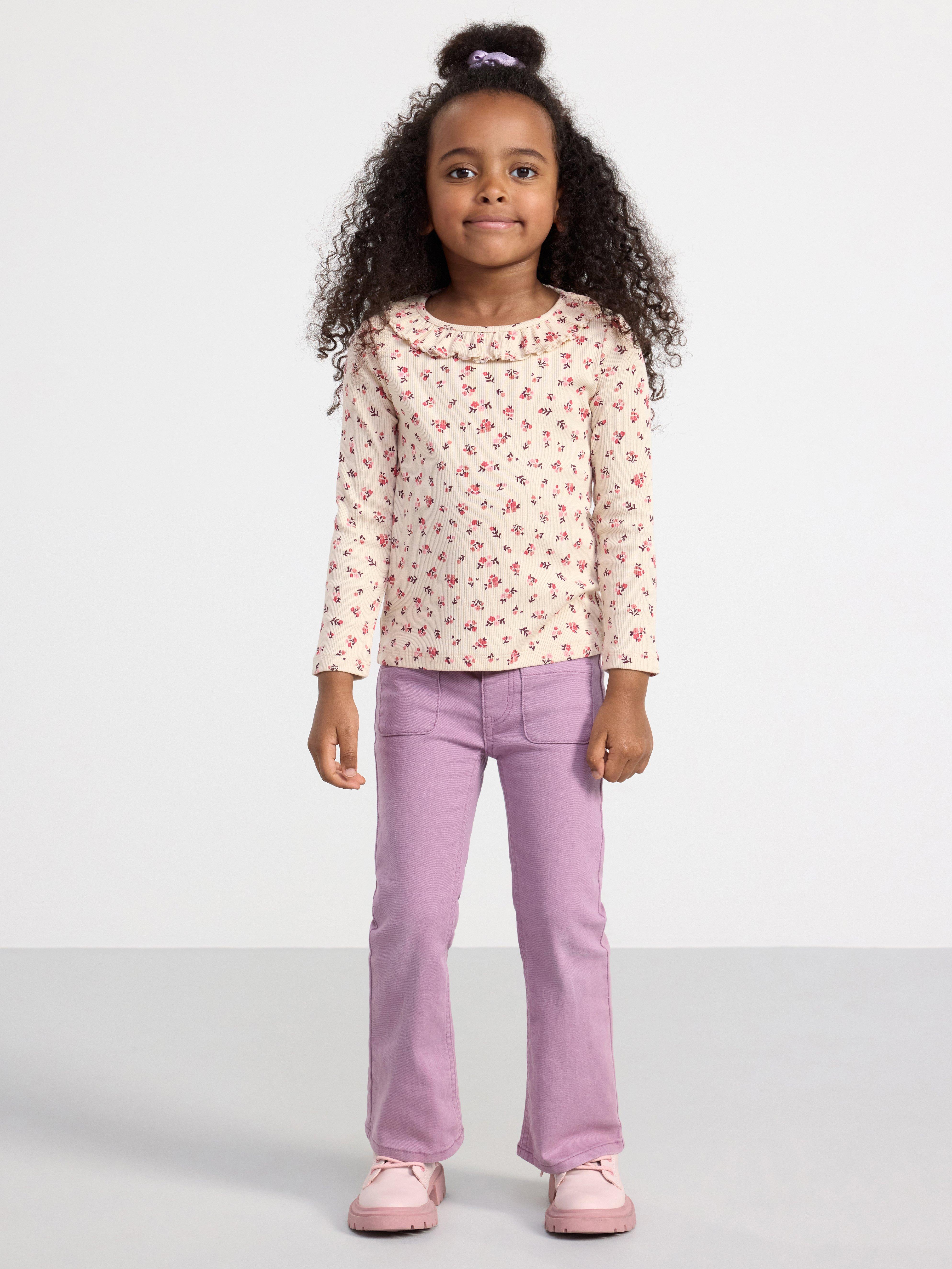 Ribbed top with flowers and frill collar Light Beige