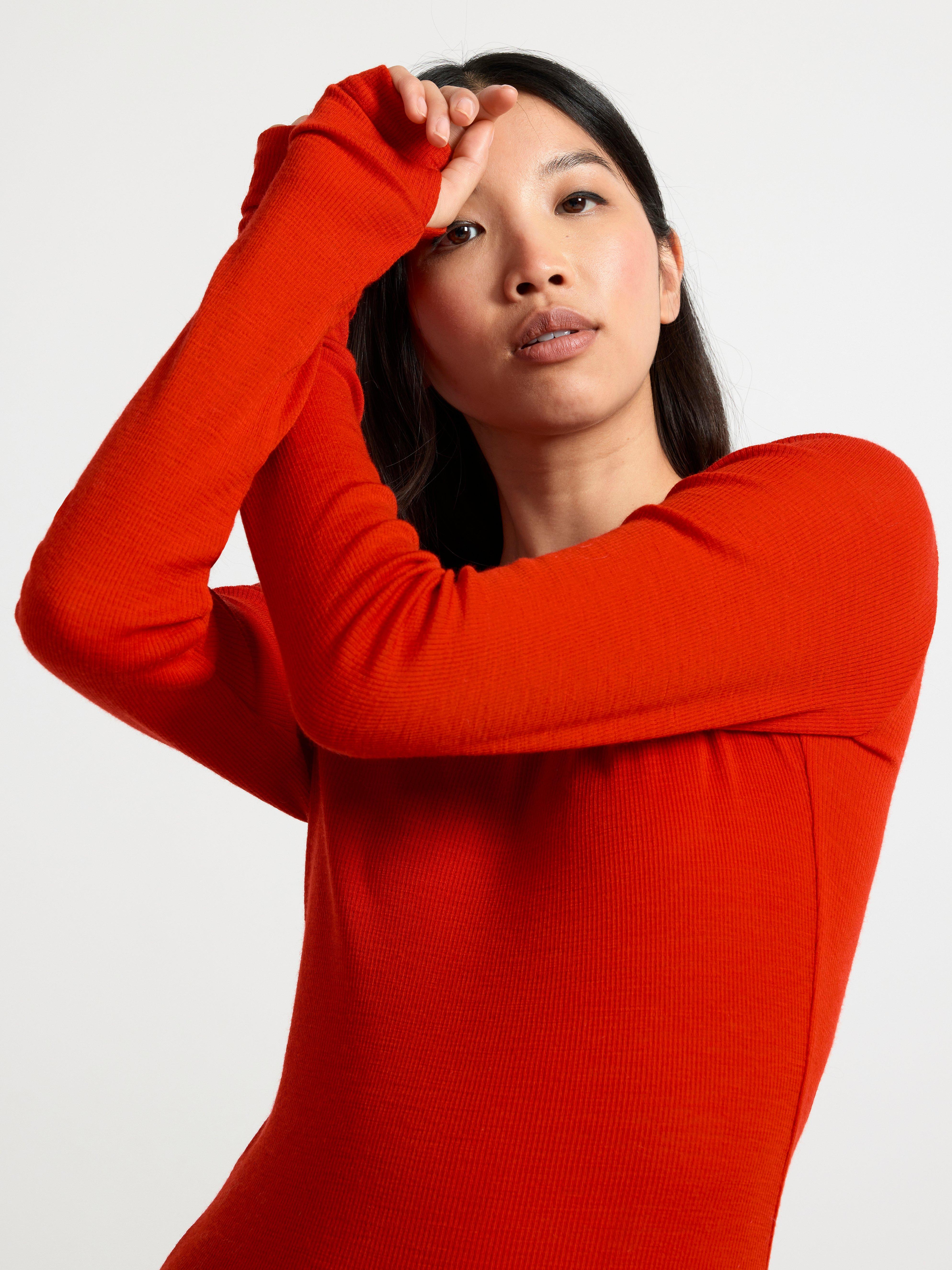 Ribbed top in merino wool Red
