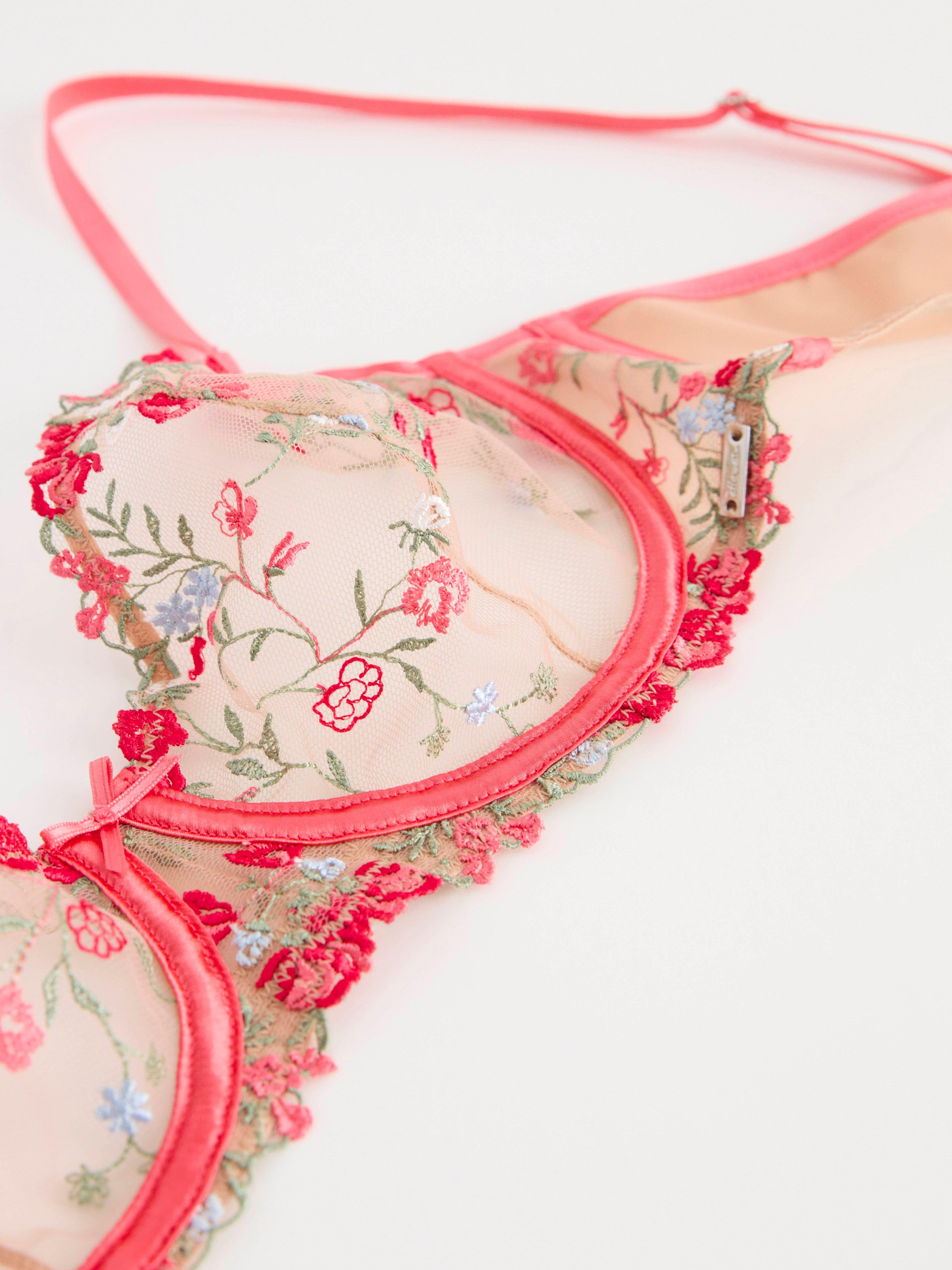 Senna unpadded bra with lace and flowers Dark Pink