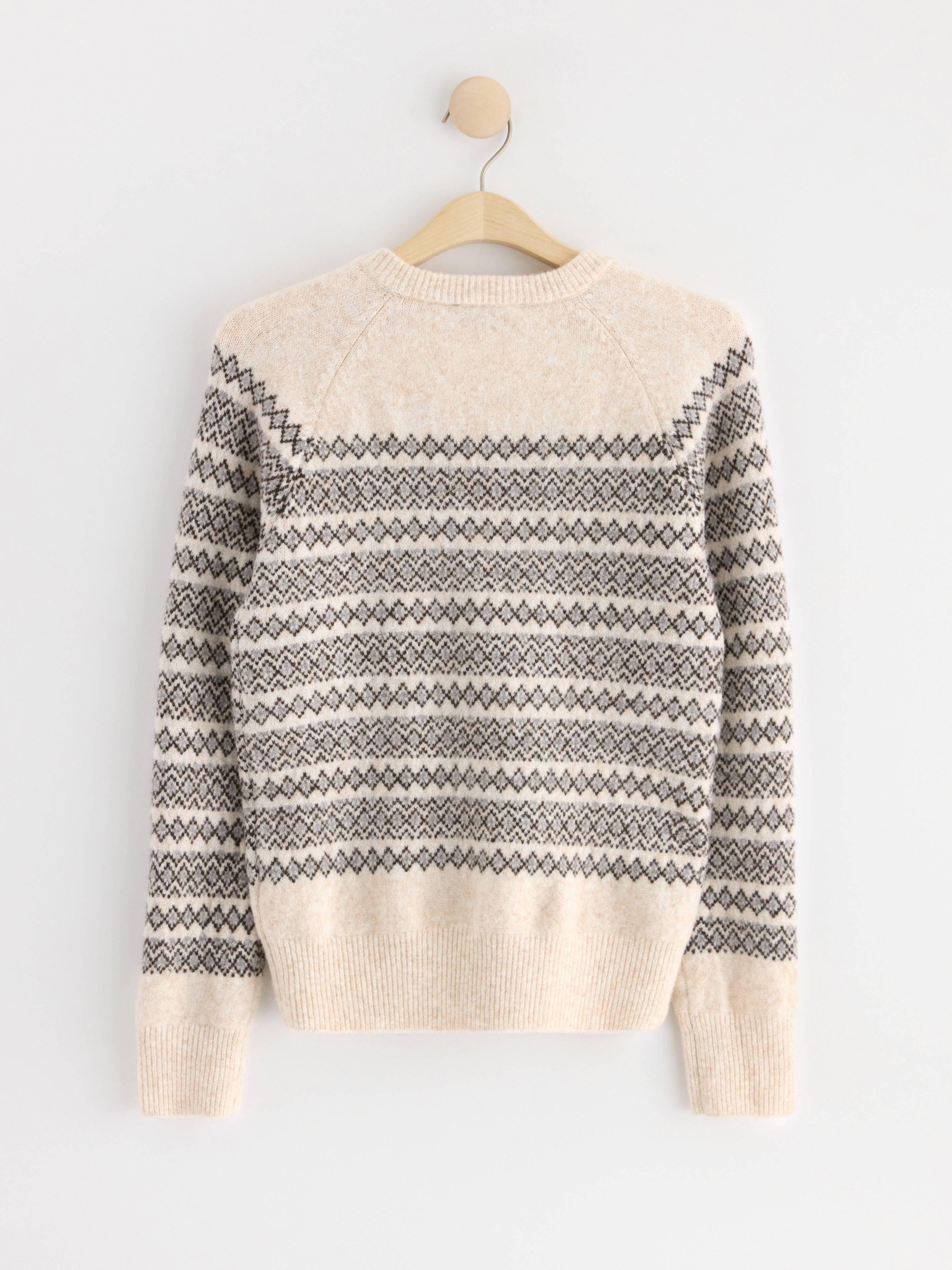Knitted fair isle jumper Light Beige