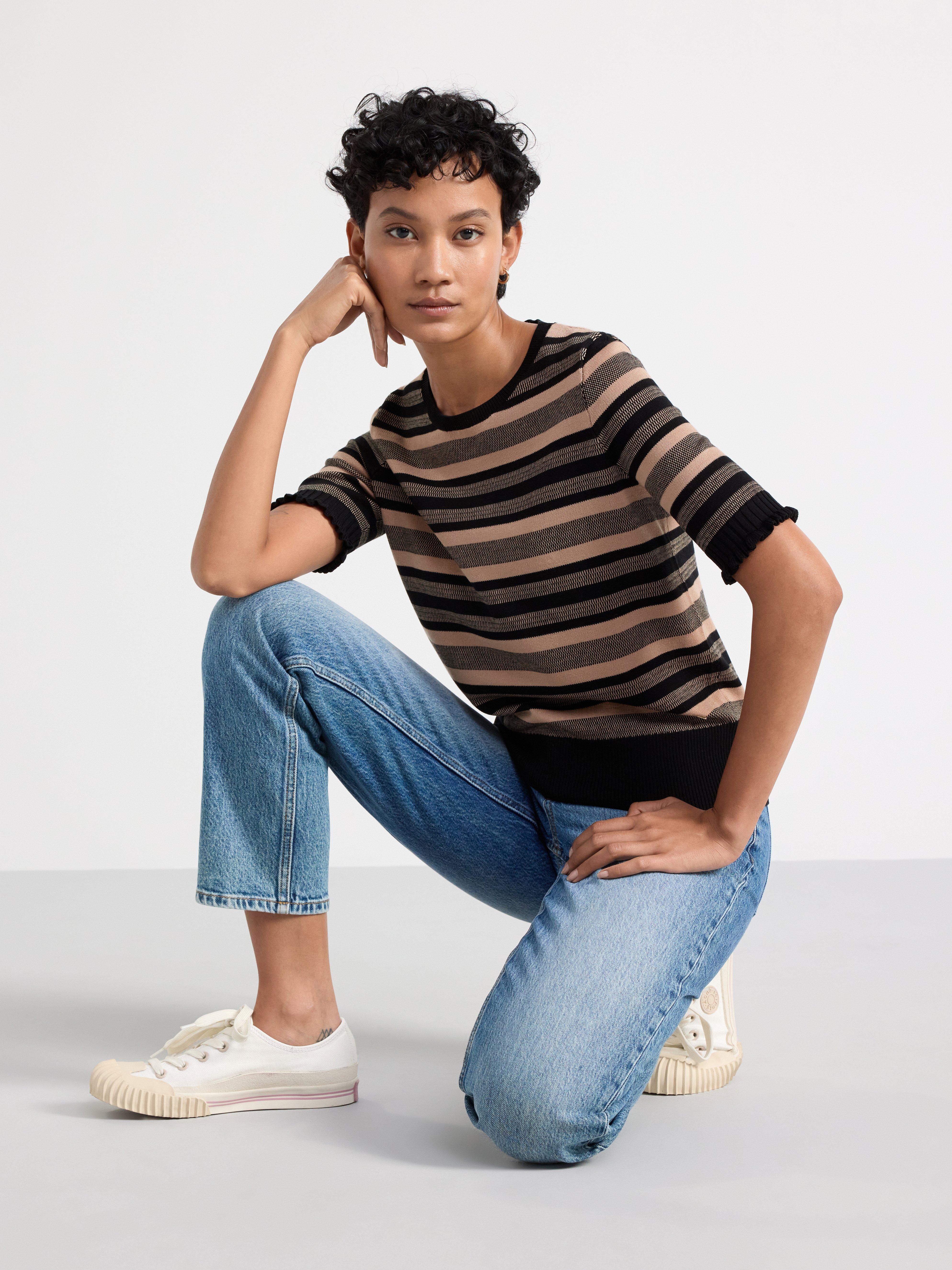 Patterned short sleeve jumper Black