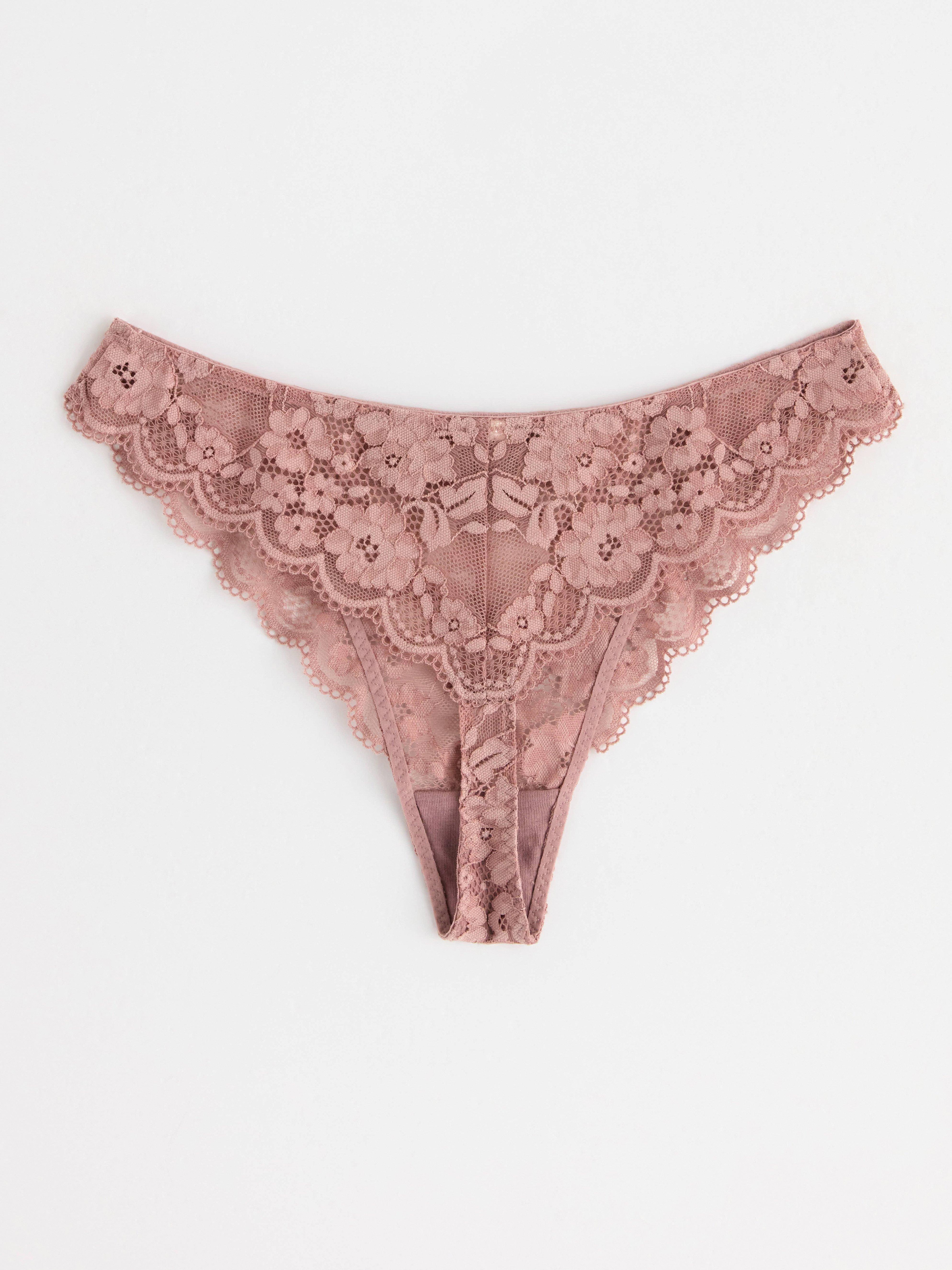 Thong regular waist with lace Light Dusty Pink