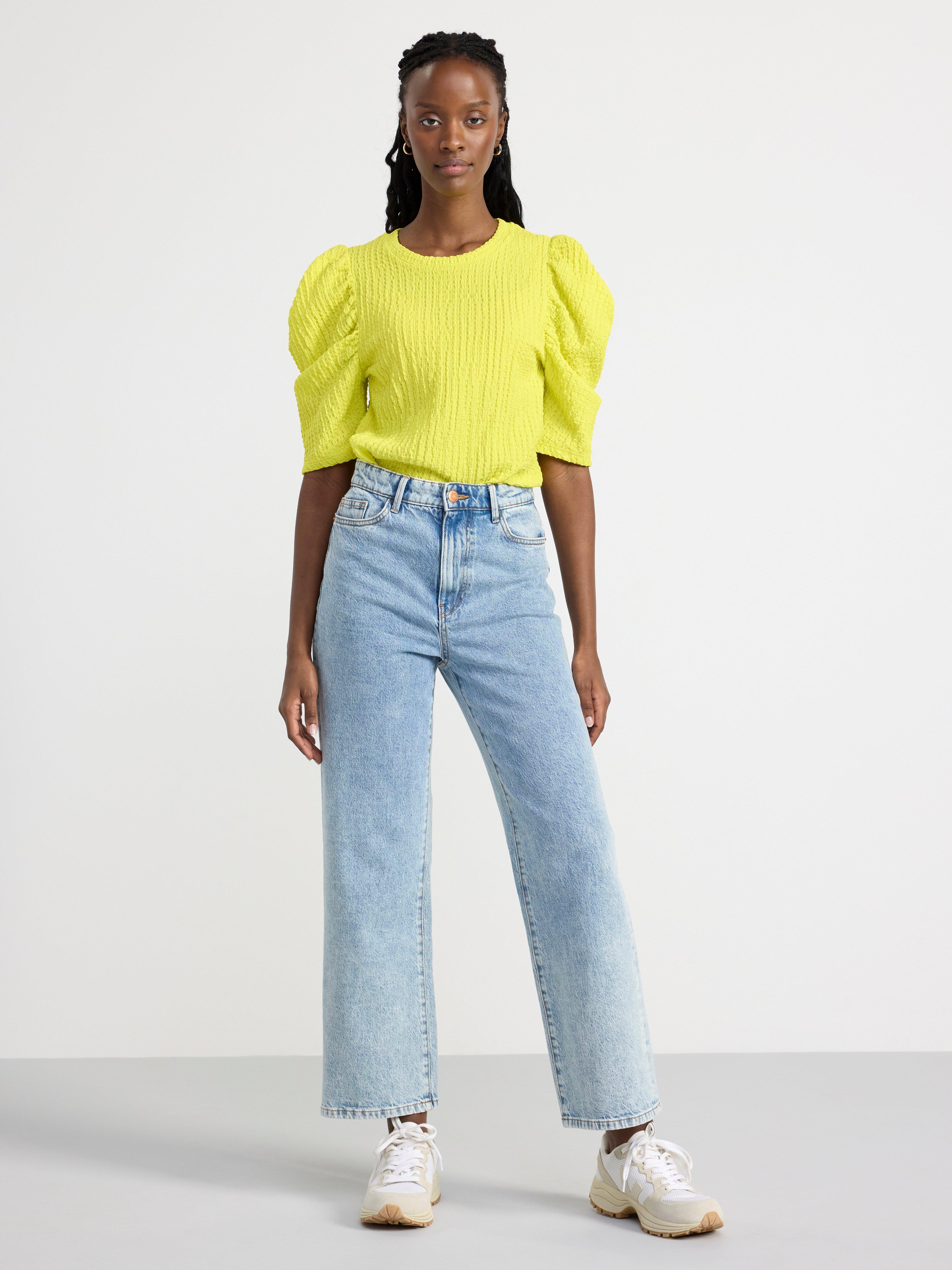 Textured puff sleeve top Light Lime