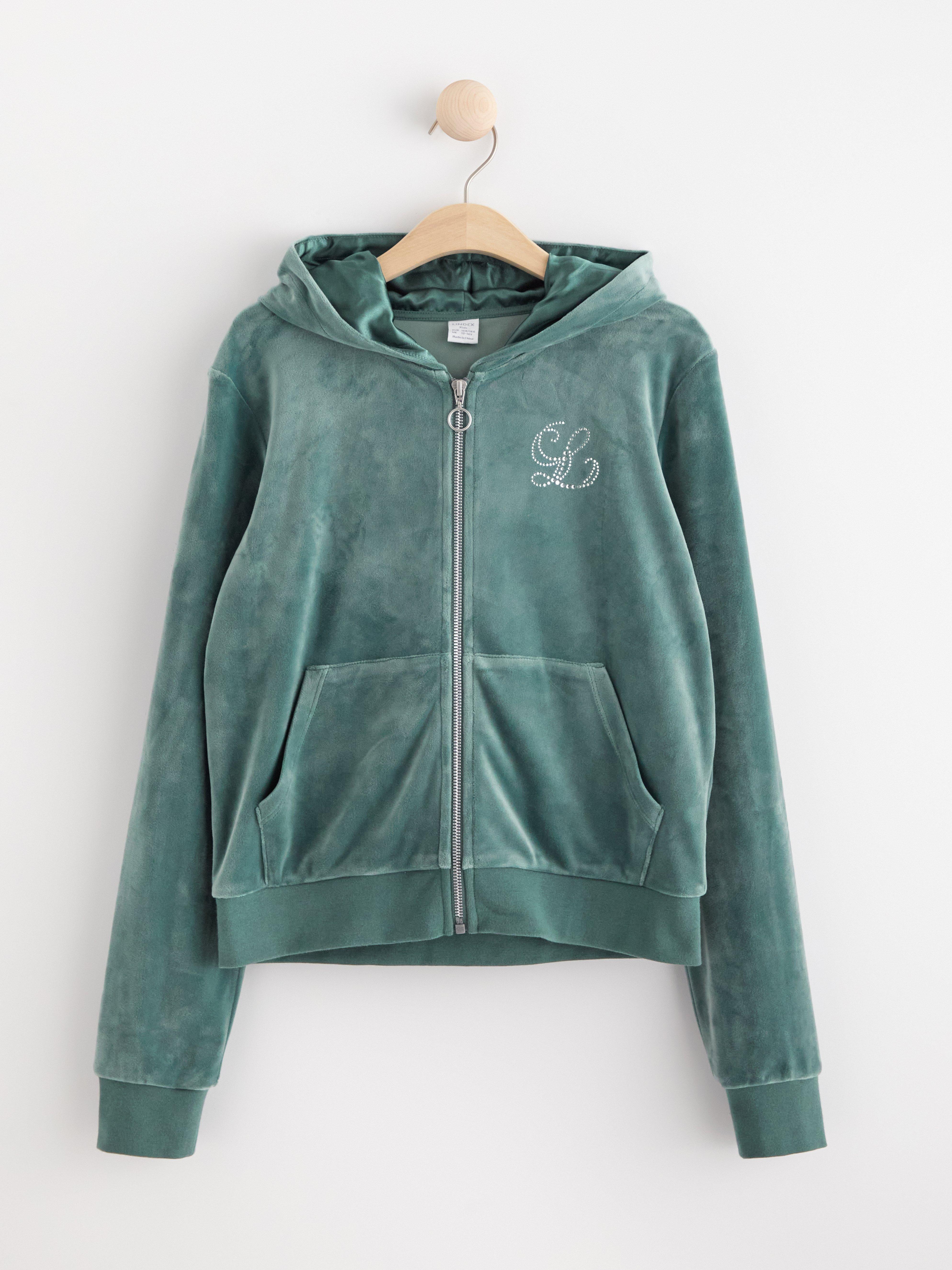 Velour zip hoodie Dark Dusty Green