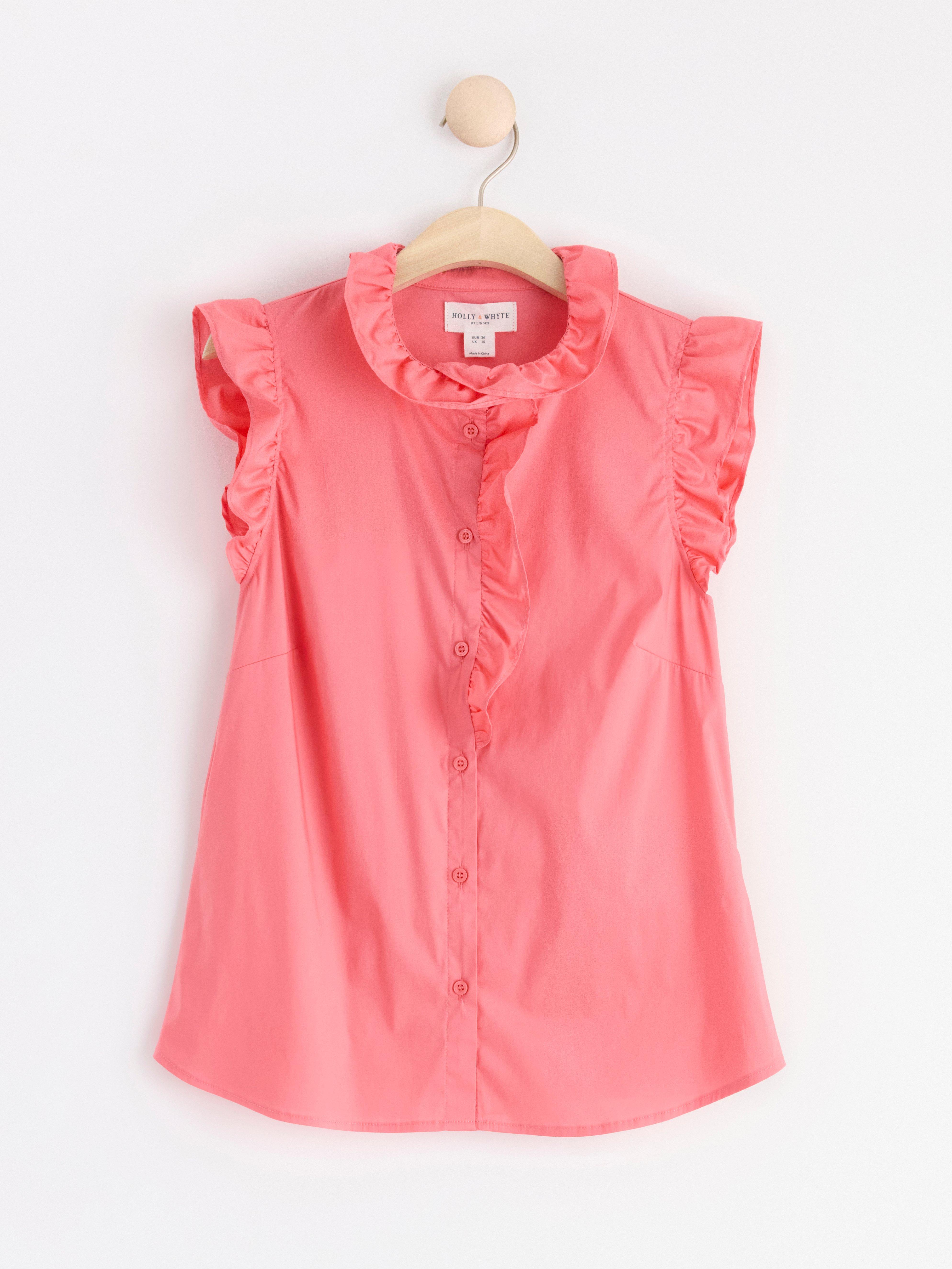 Sleeveless blouse with frills Dark Pink