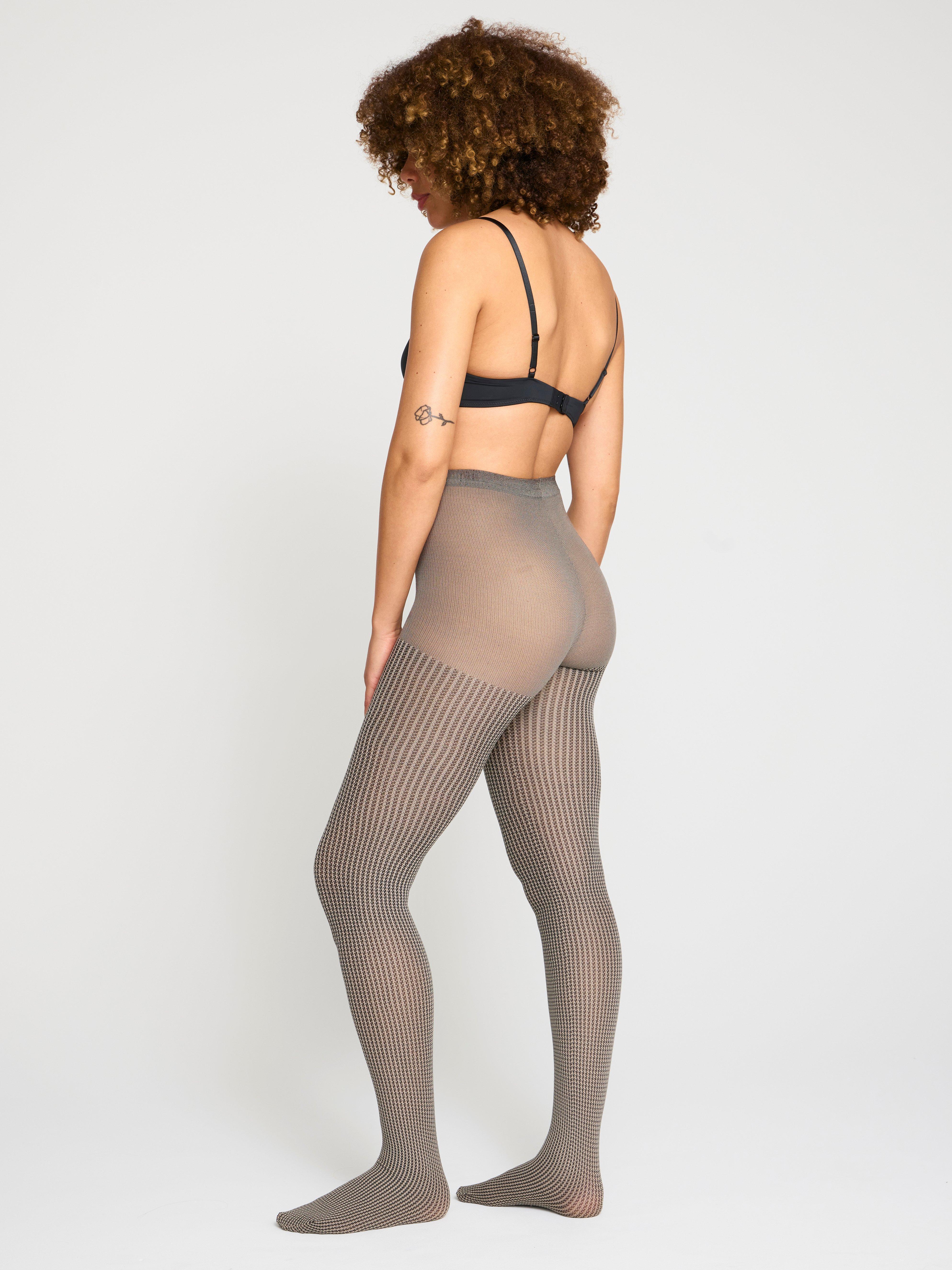 Houndstooth patterned tights 60 denier Dusty Beige