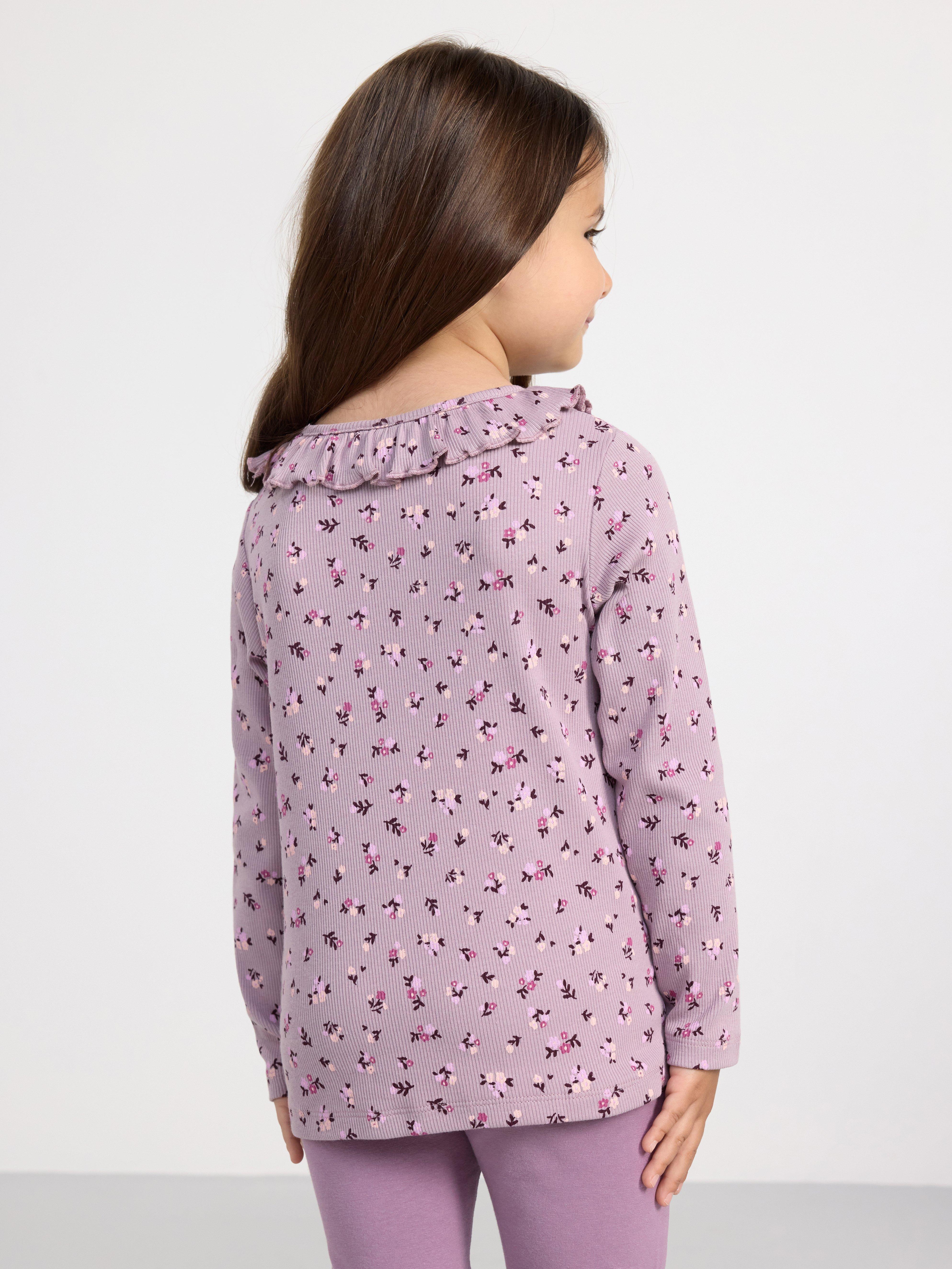 Ribbed top with flowers and frill collar Light Dusty Lilac