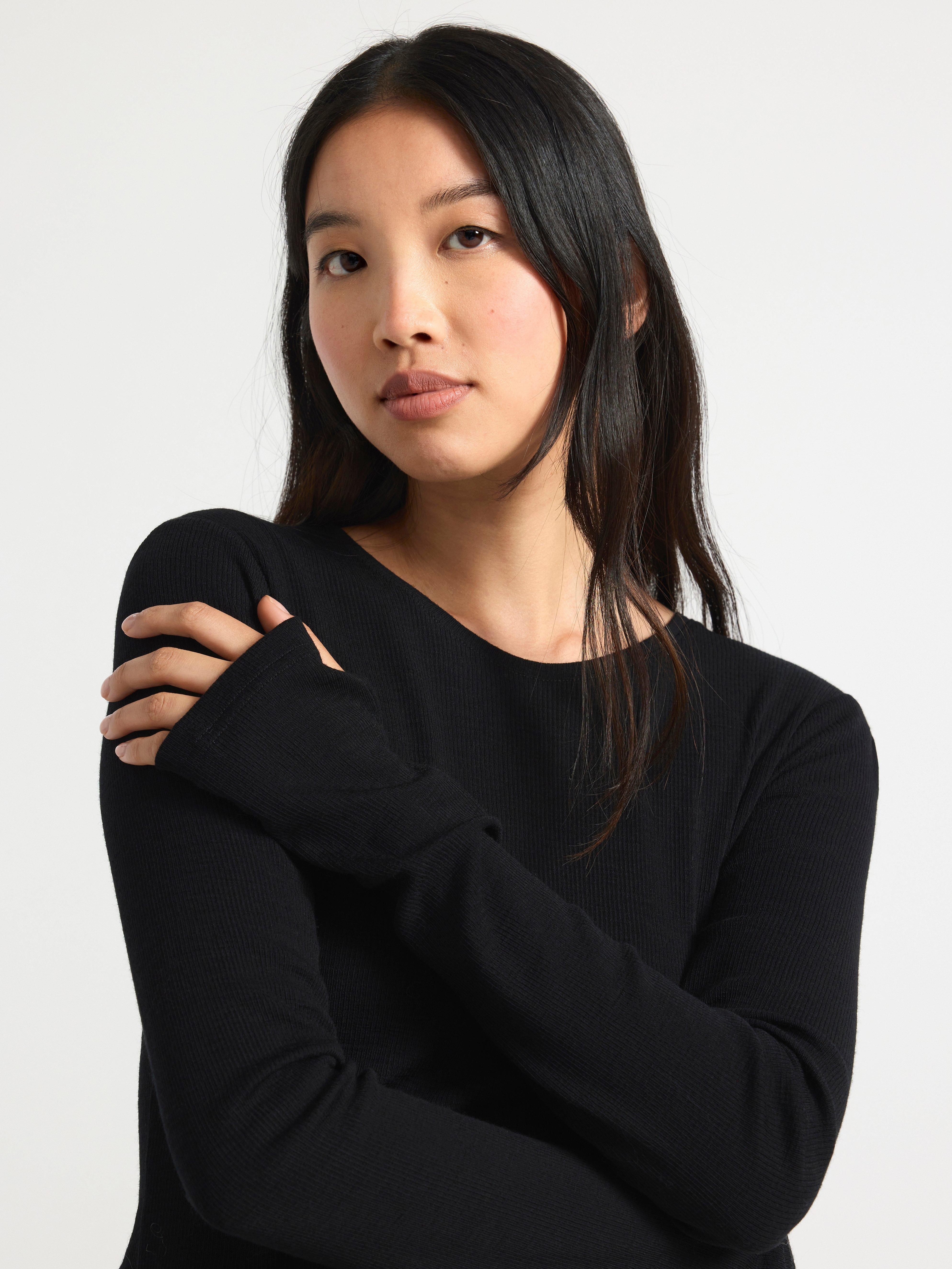 Ribbed top in merino wool Black