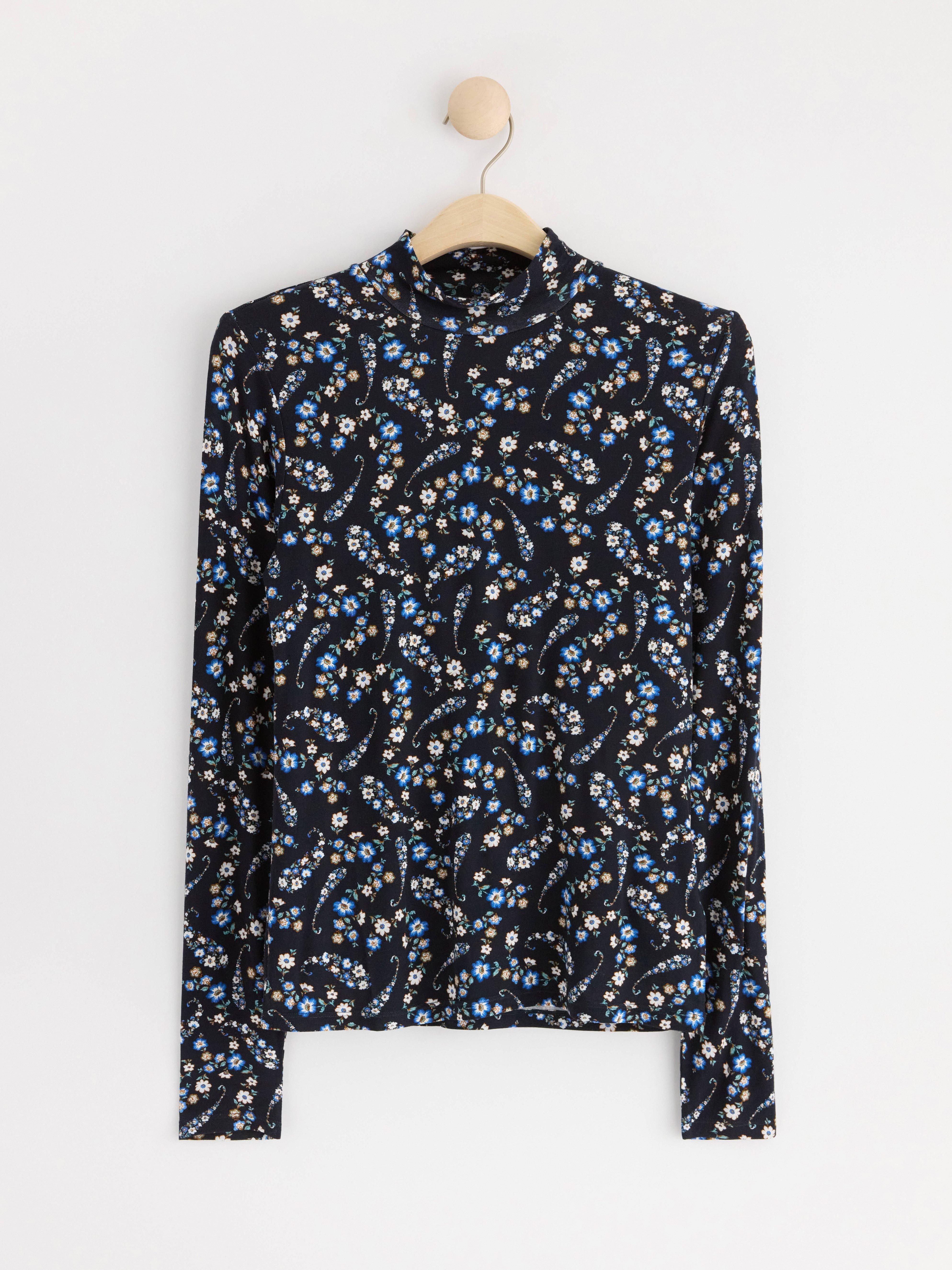 Mock neck top with pattern Dark Blue