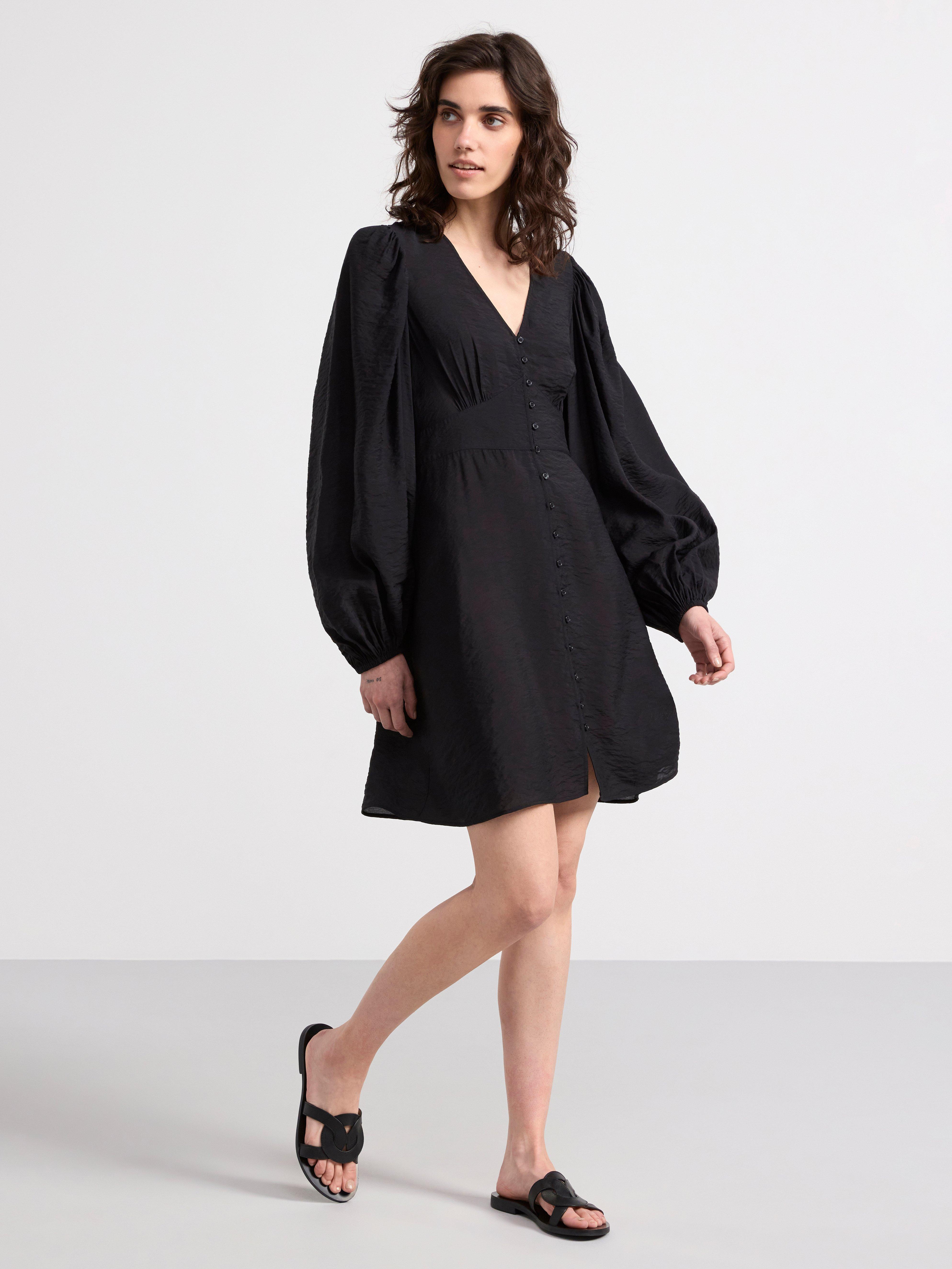 Puff sleeve midi dress Black