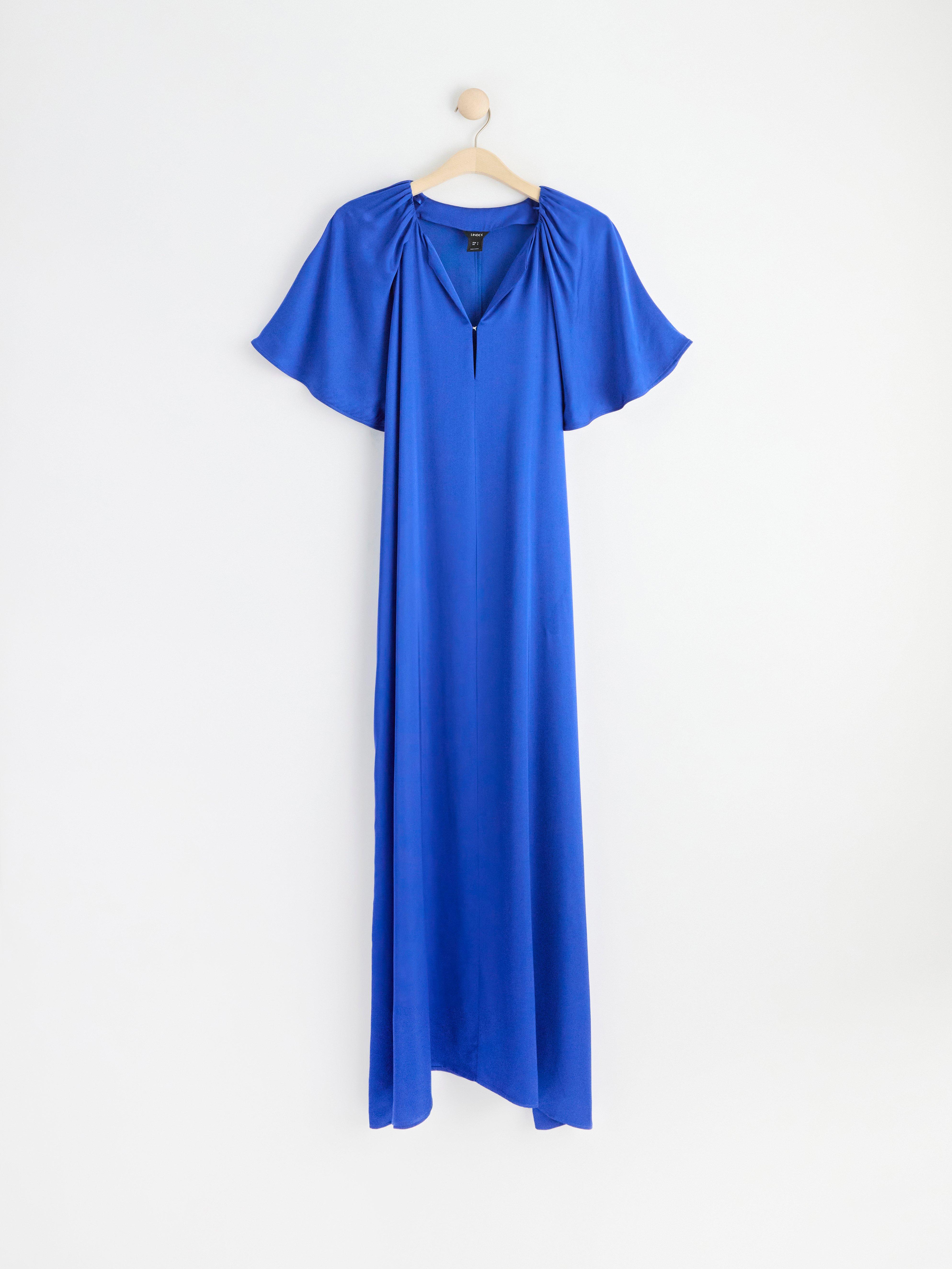 Short sleeve satin dress Blue