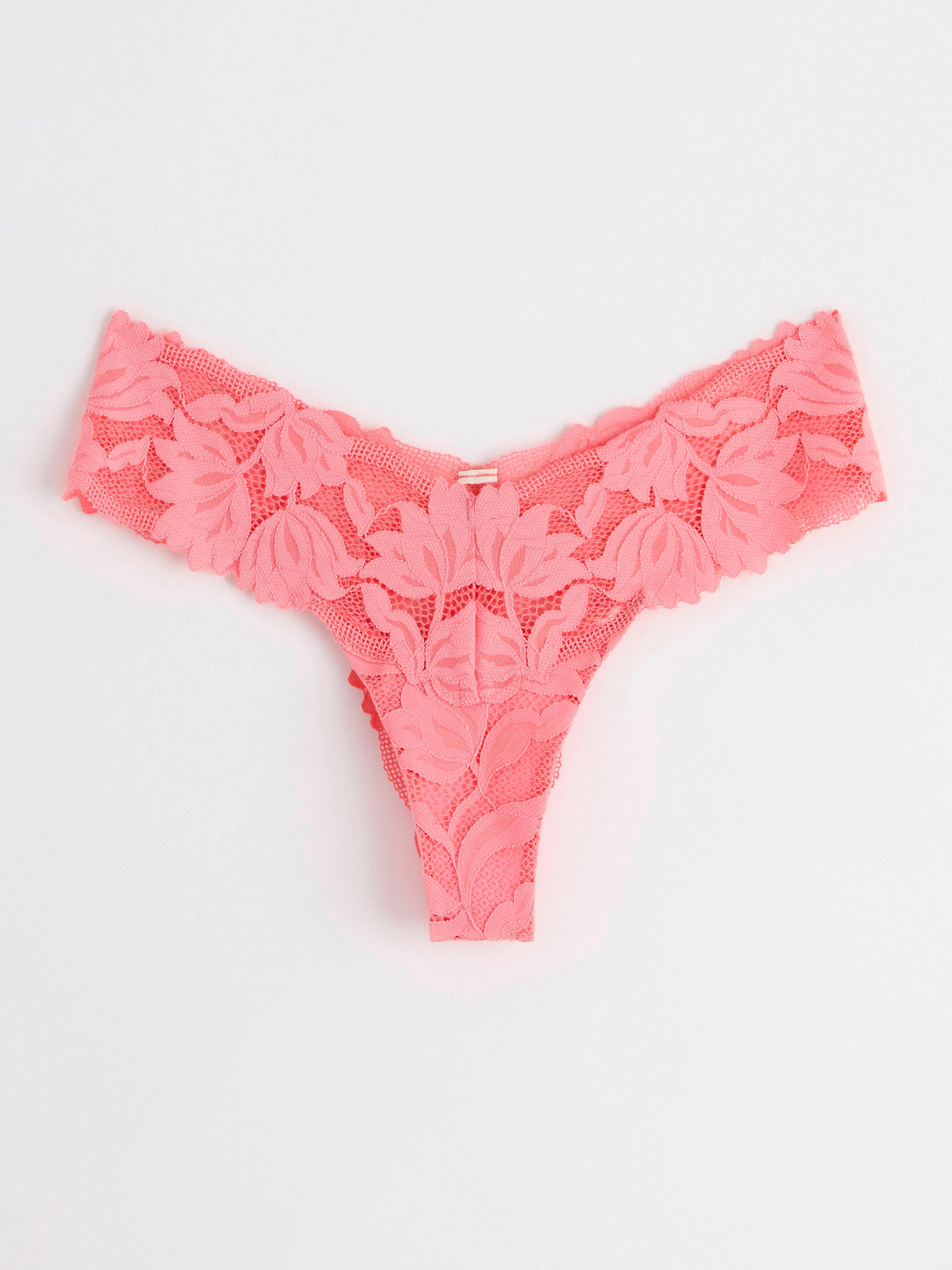 Thong low waist with mesh and lace Pink