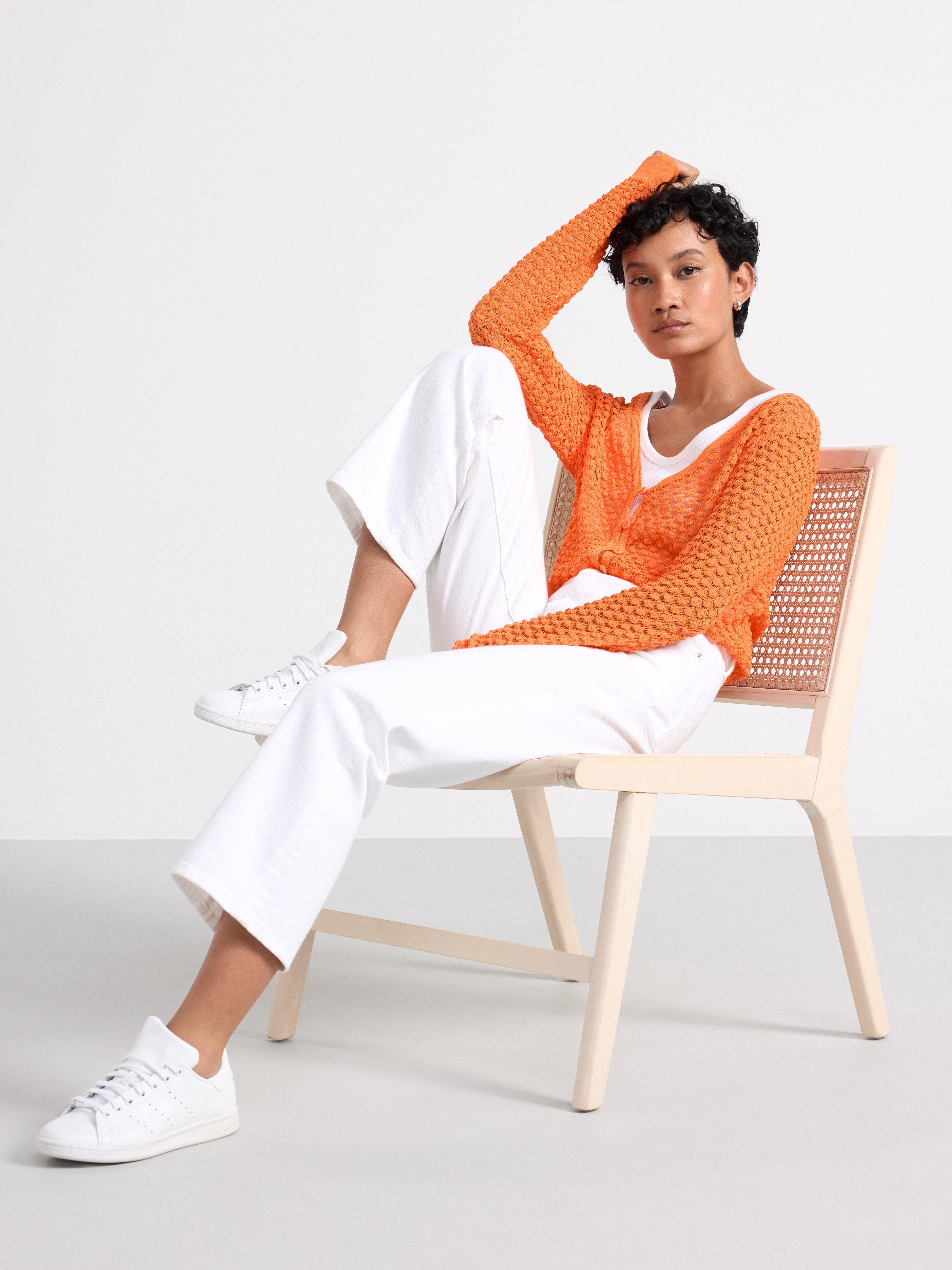 Pattern knit cardigan orange