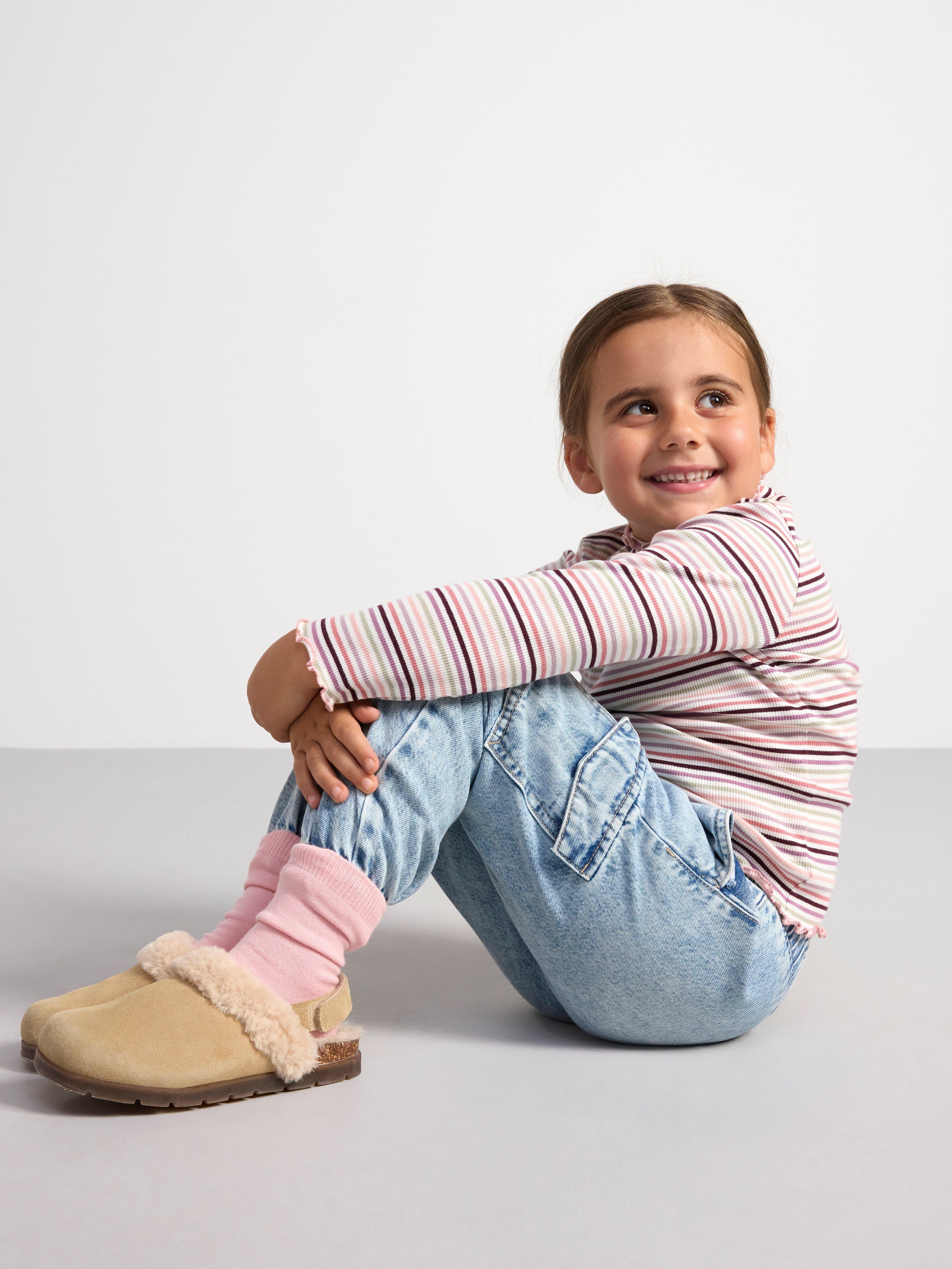 Long sleeve top in ribbed jersey Light Dusty White