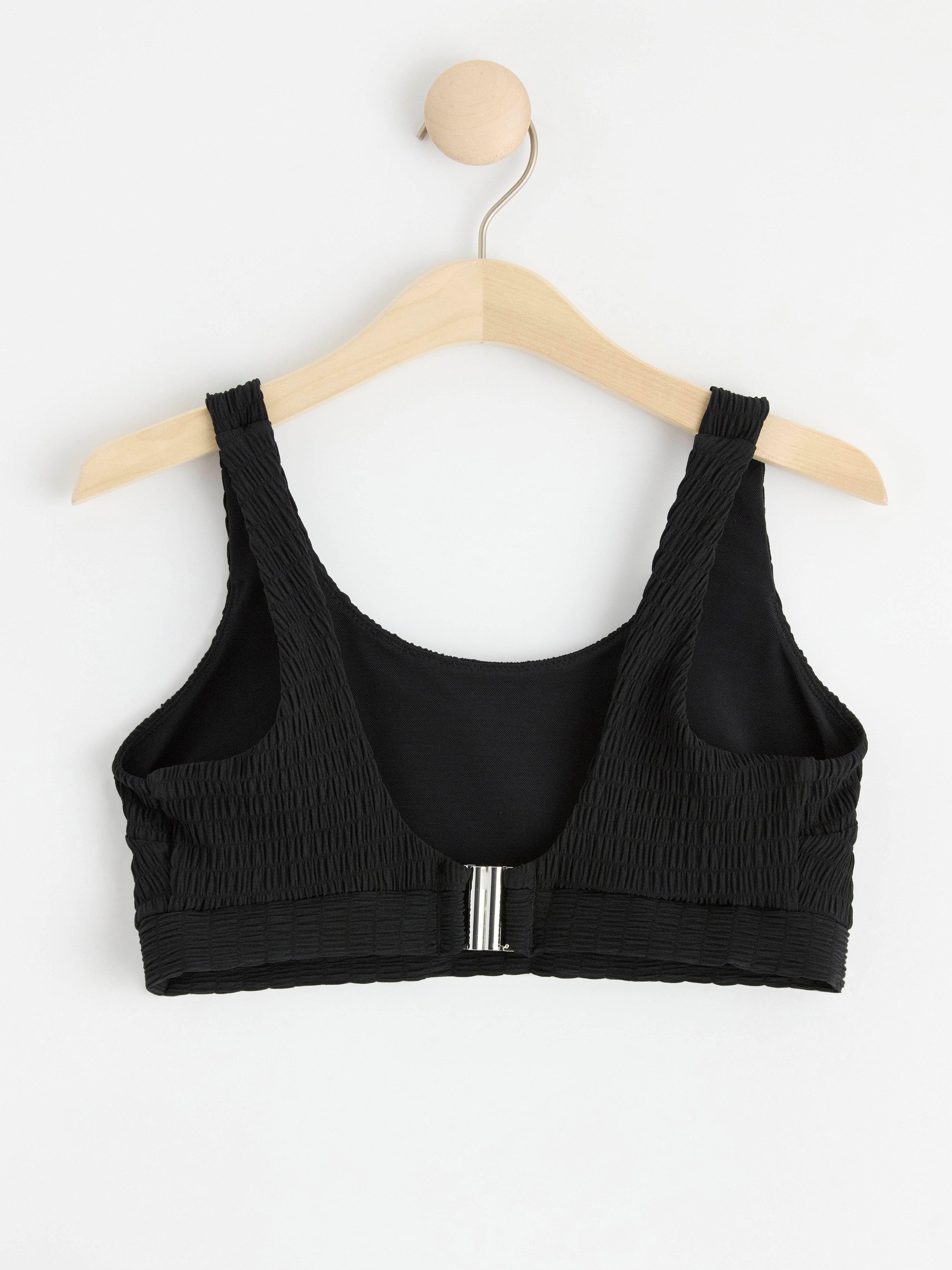 Full cup unpadded bikini top with crinkled texture Black