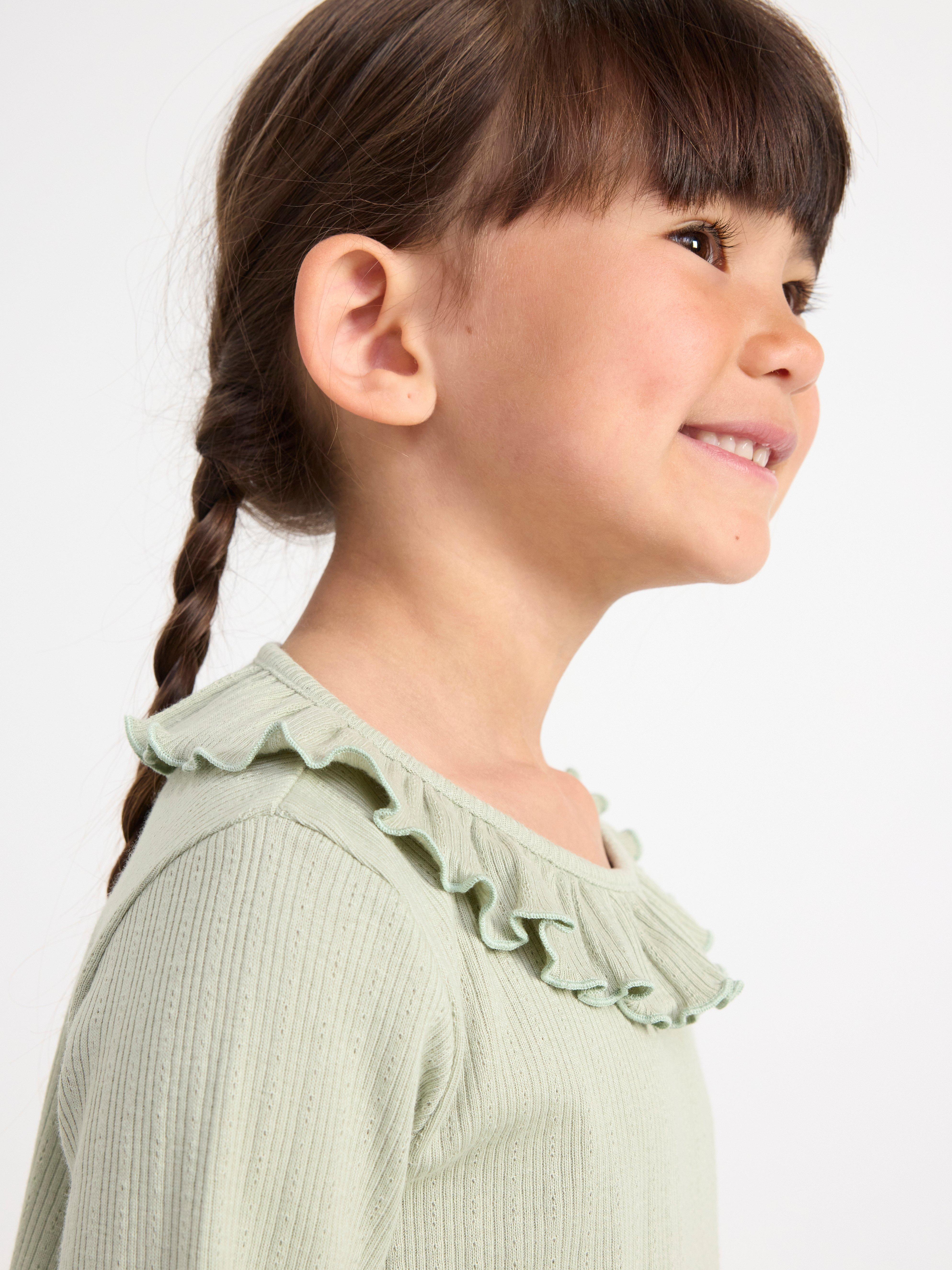 Ribbed top with frill collar Dusty Green