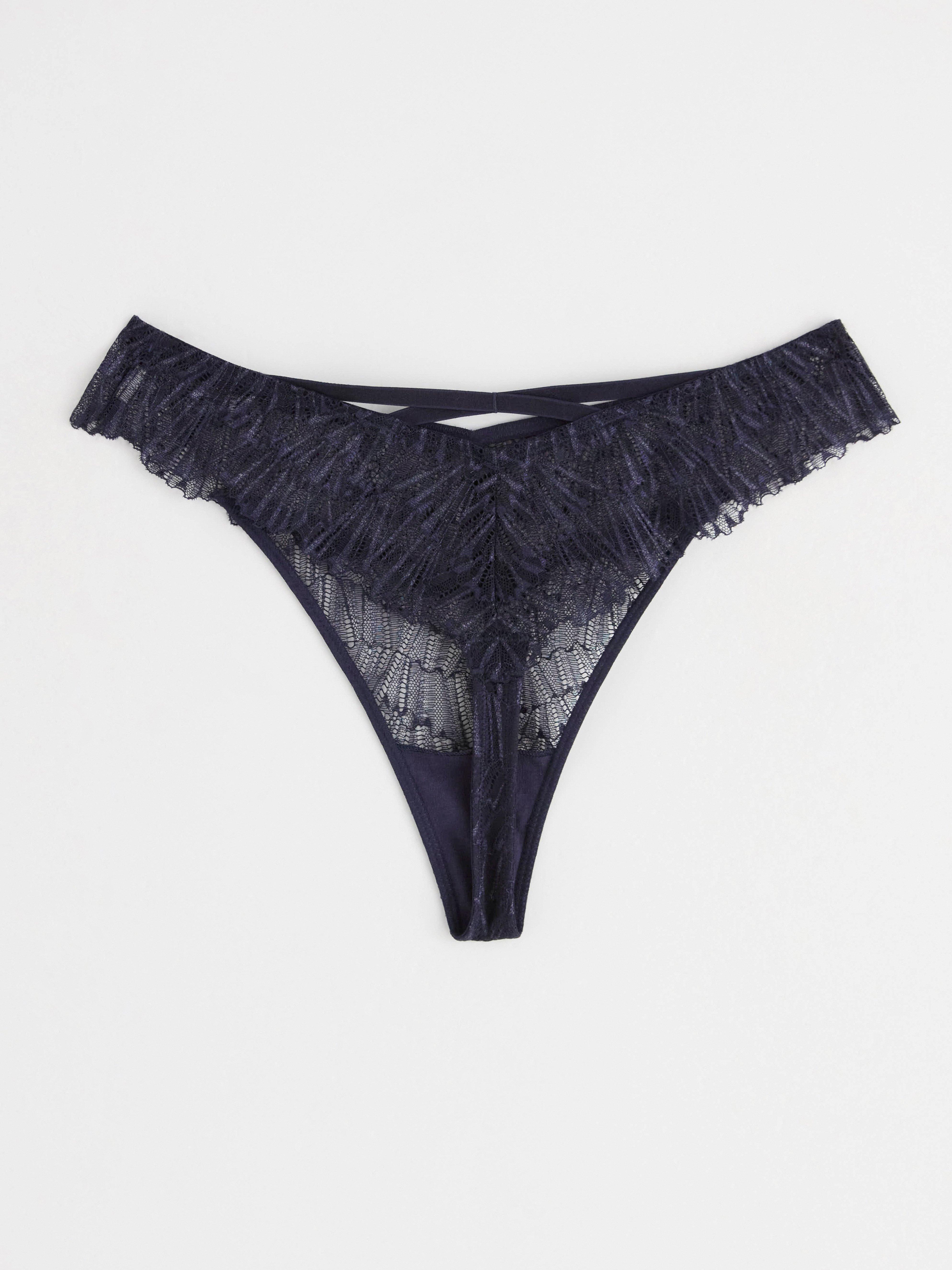 Thong low waist with lace Dark Dusty Blue