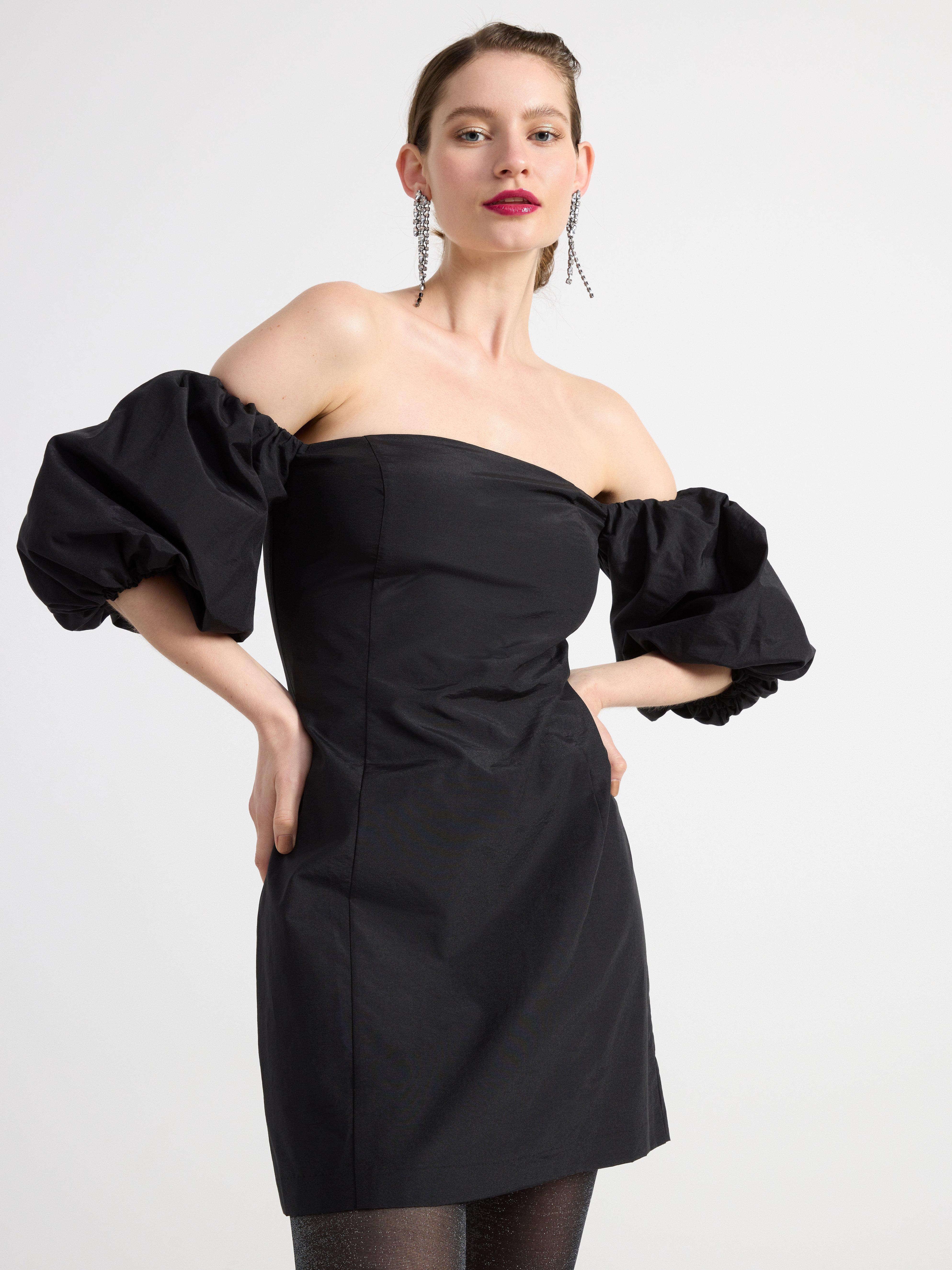 Mini dress with puff sleeves Black