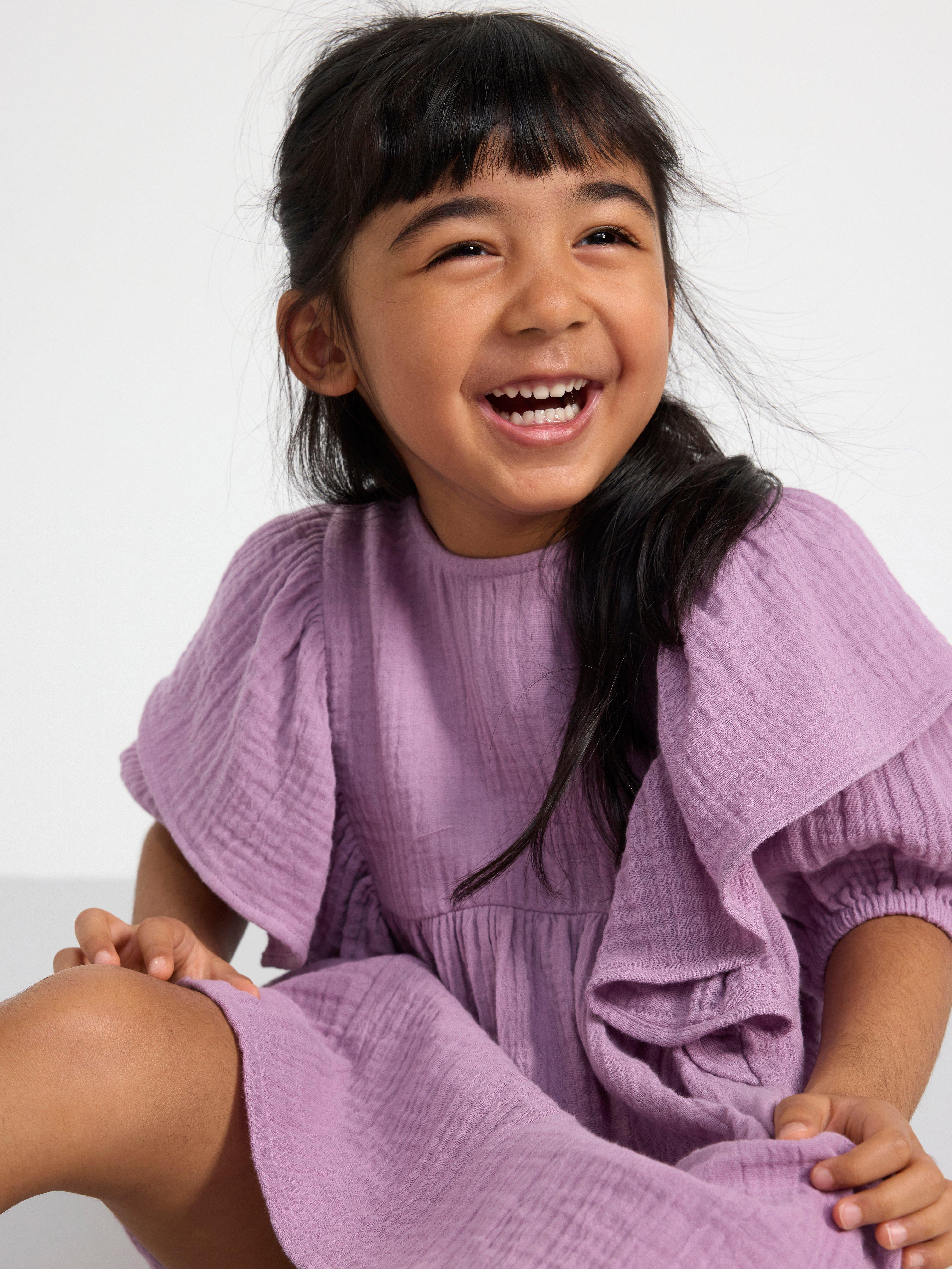 Short sleeve crinkled cotton dress Light Dusty Lilac