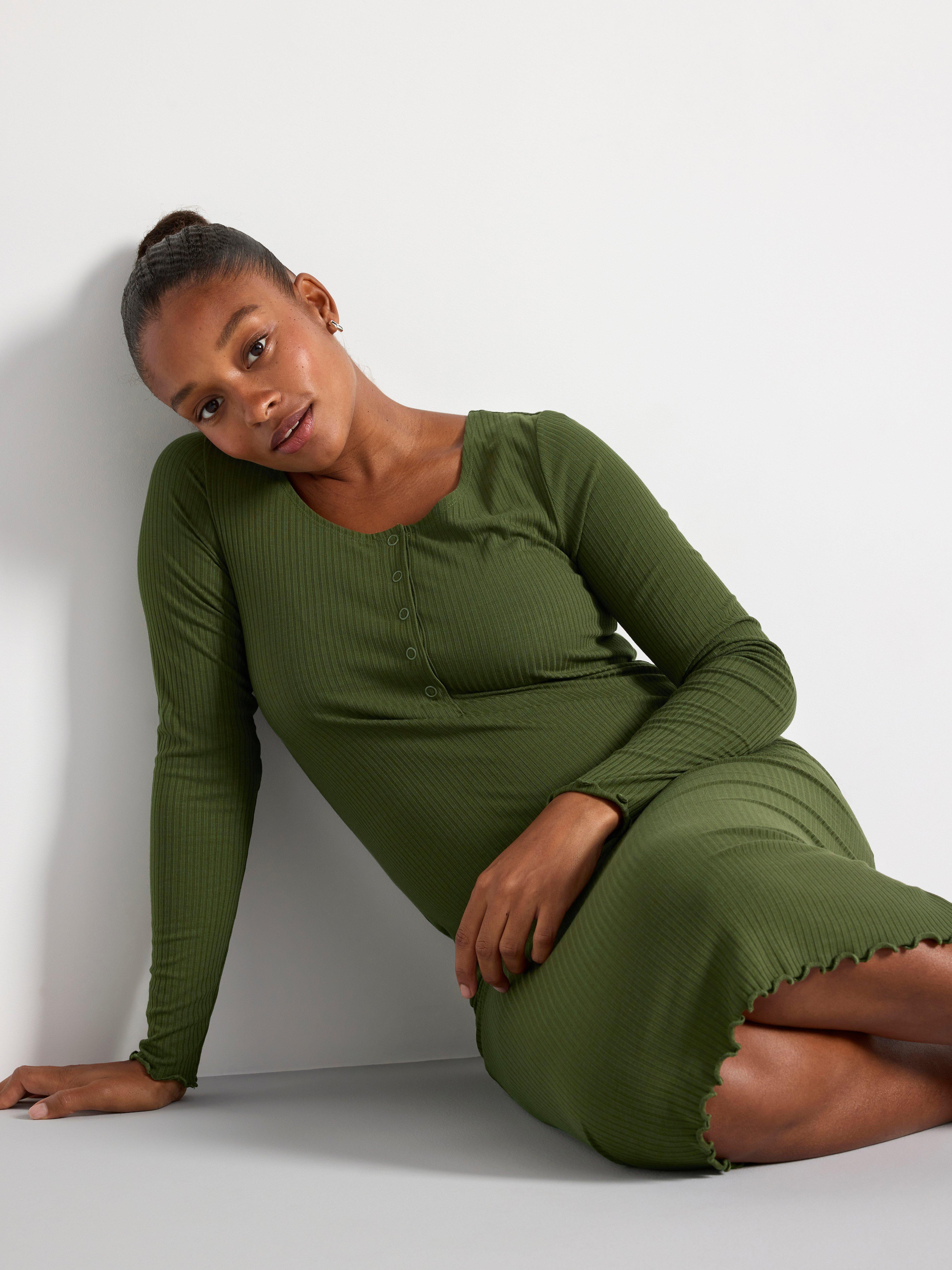 MOM Ribbed long sleeved jersey dress Khaki