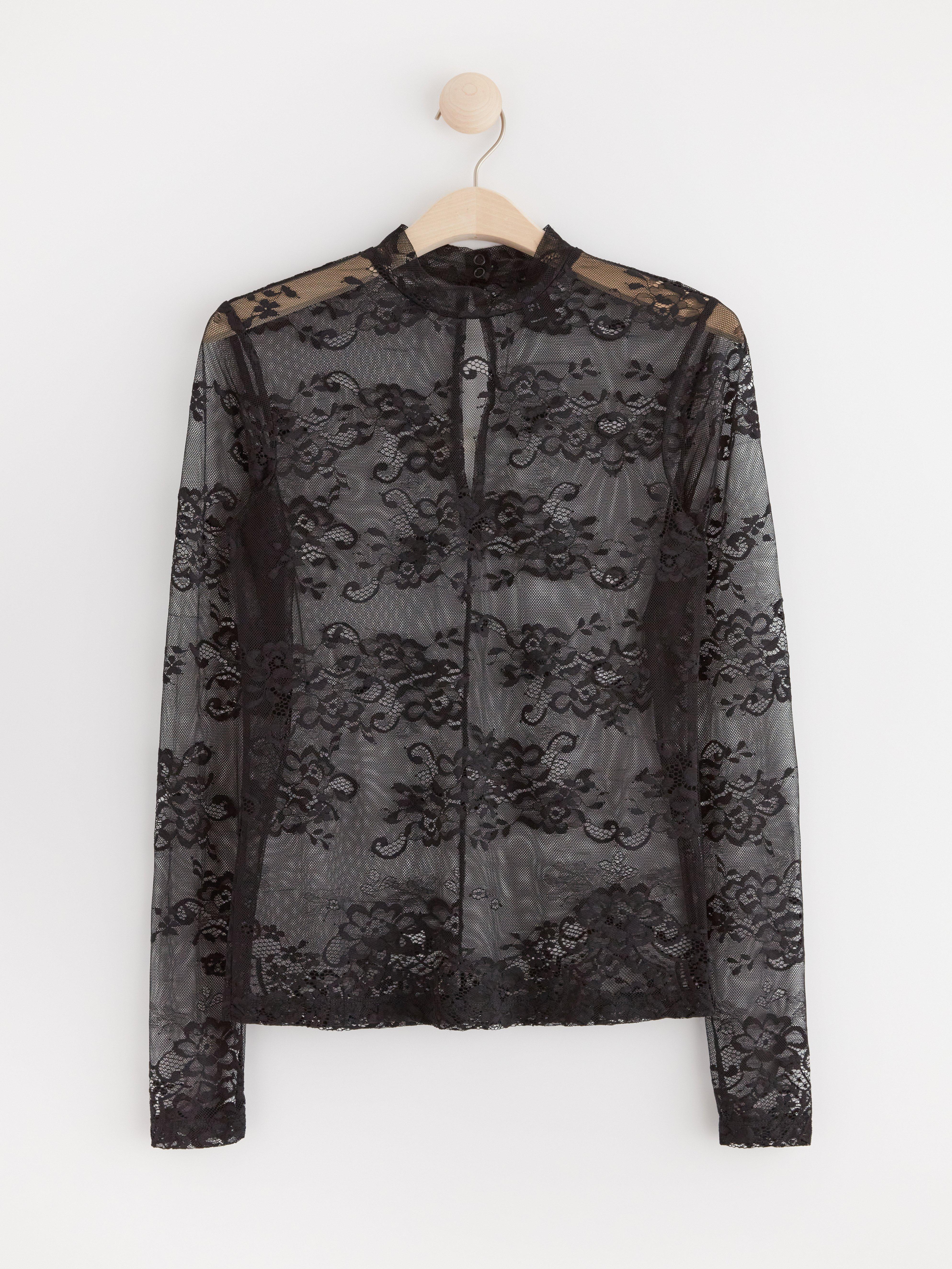 Long sleeve top in lace Black
