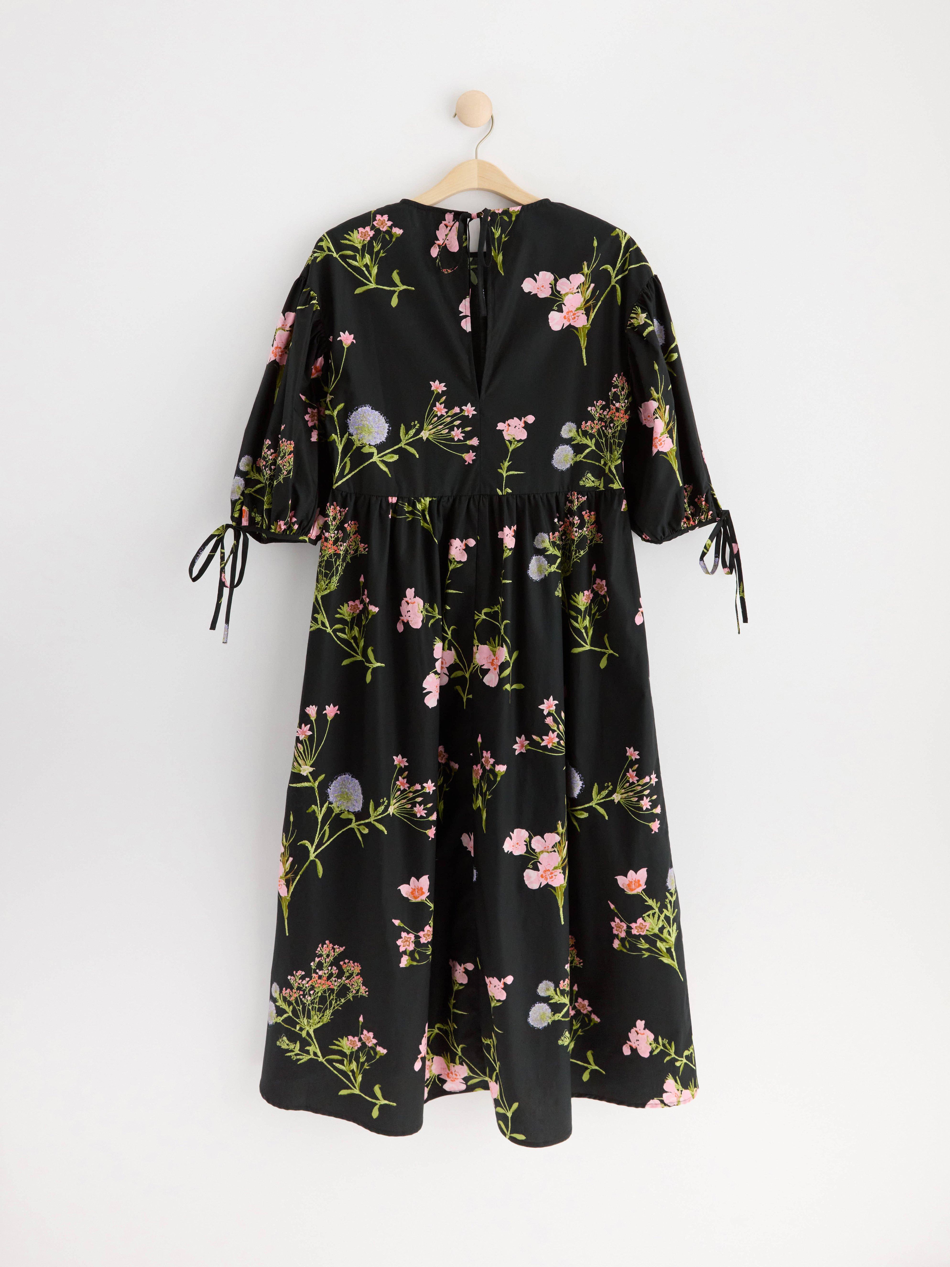 Midi dress with puff sleeves Black
