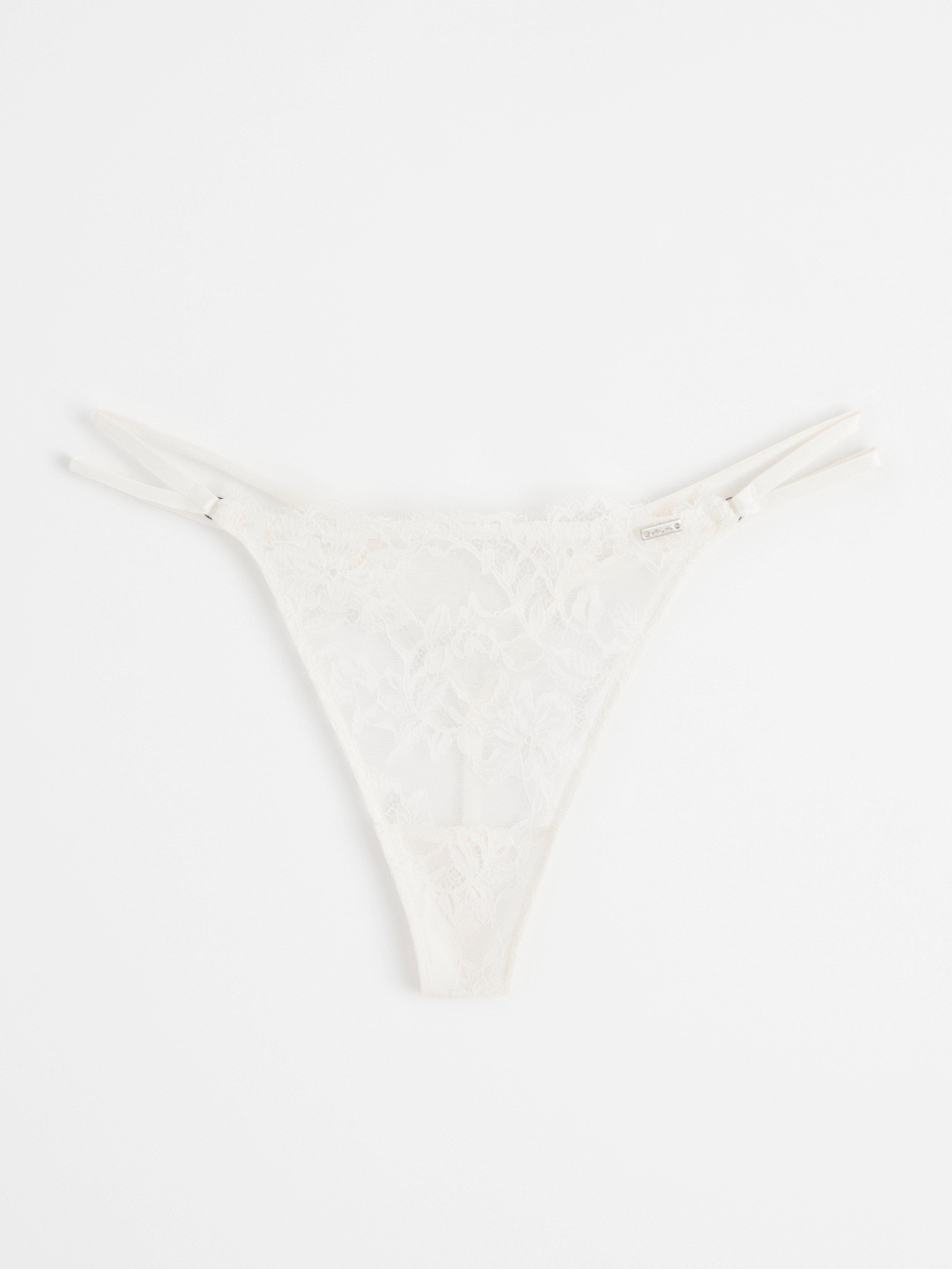 Thong low waist with lace Light White