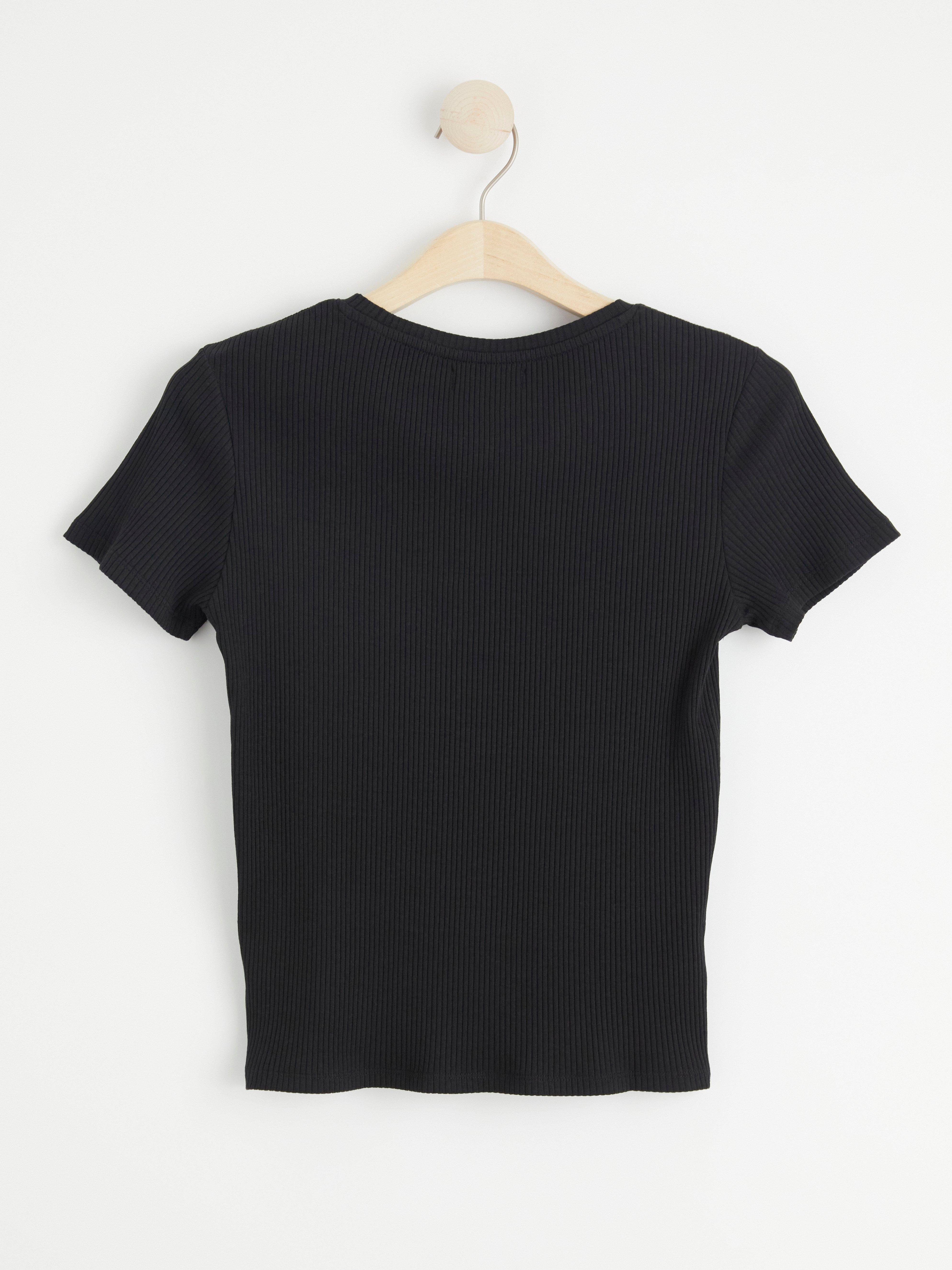 Ribbed short sleeve top Black