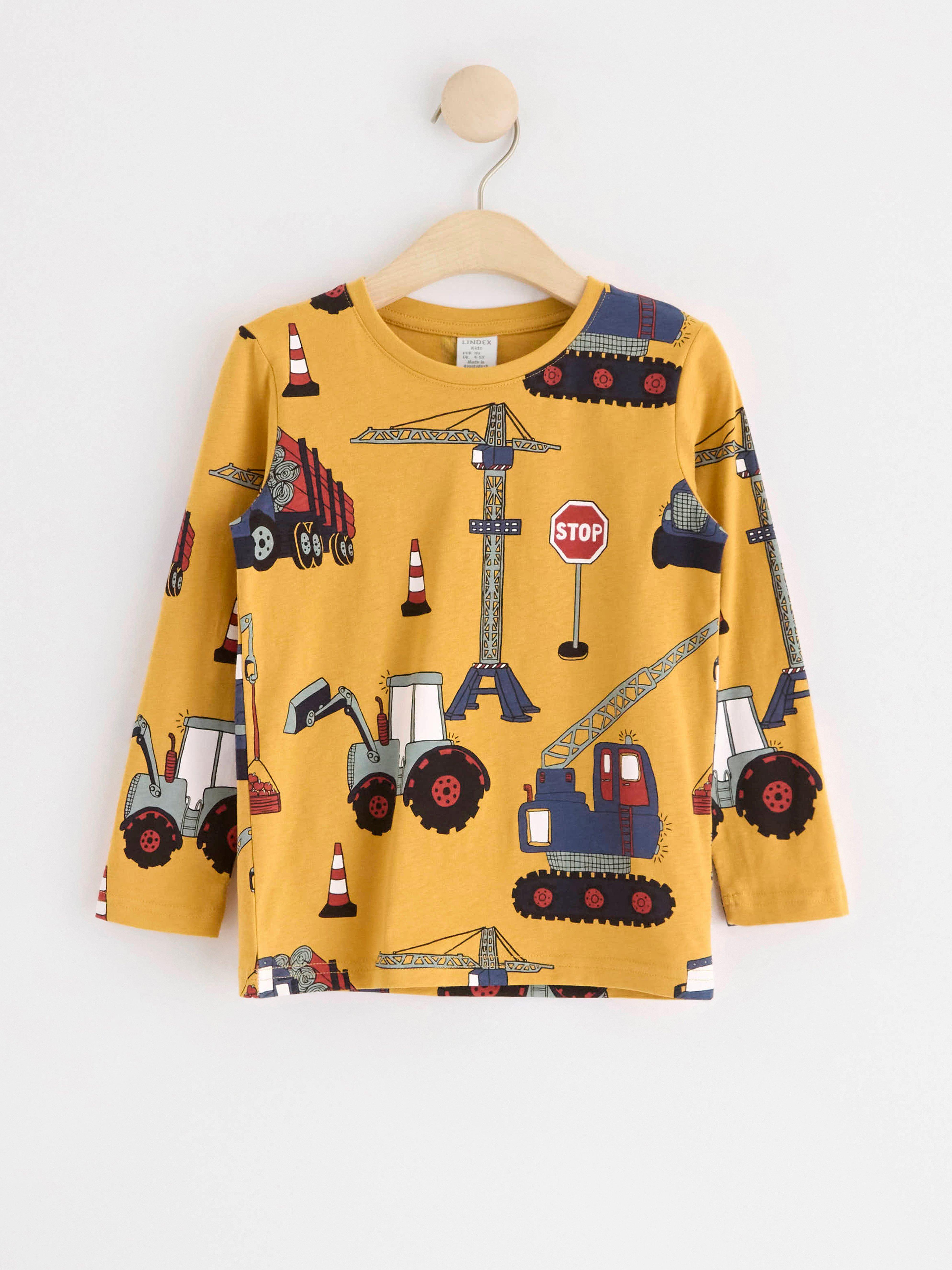Long sleeve top with working vehicles Dusty Yellow