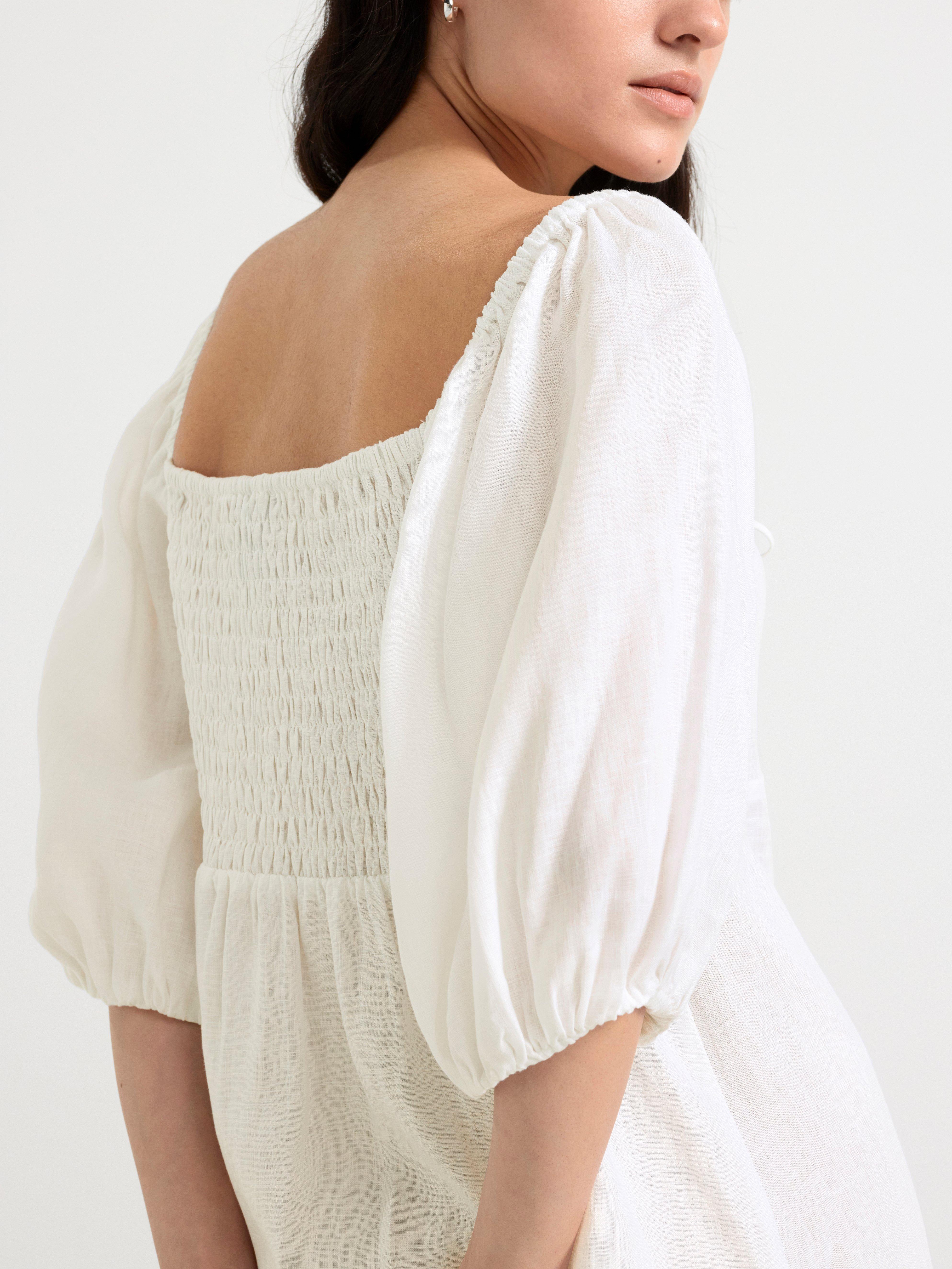 Linen mini dress White