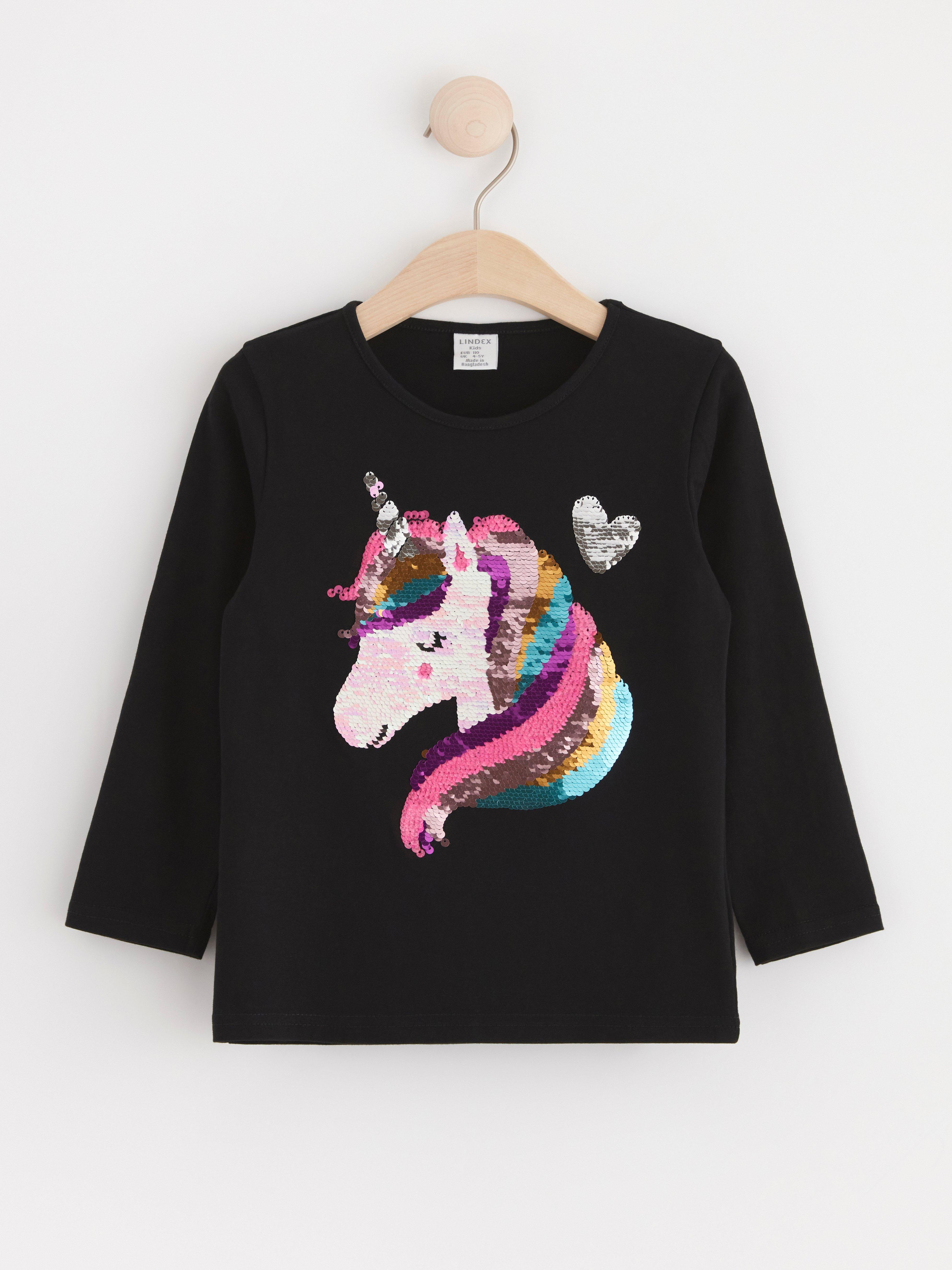 Long sleeve top with reversible sequins Black