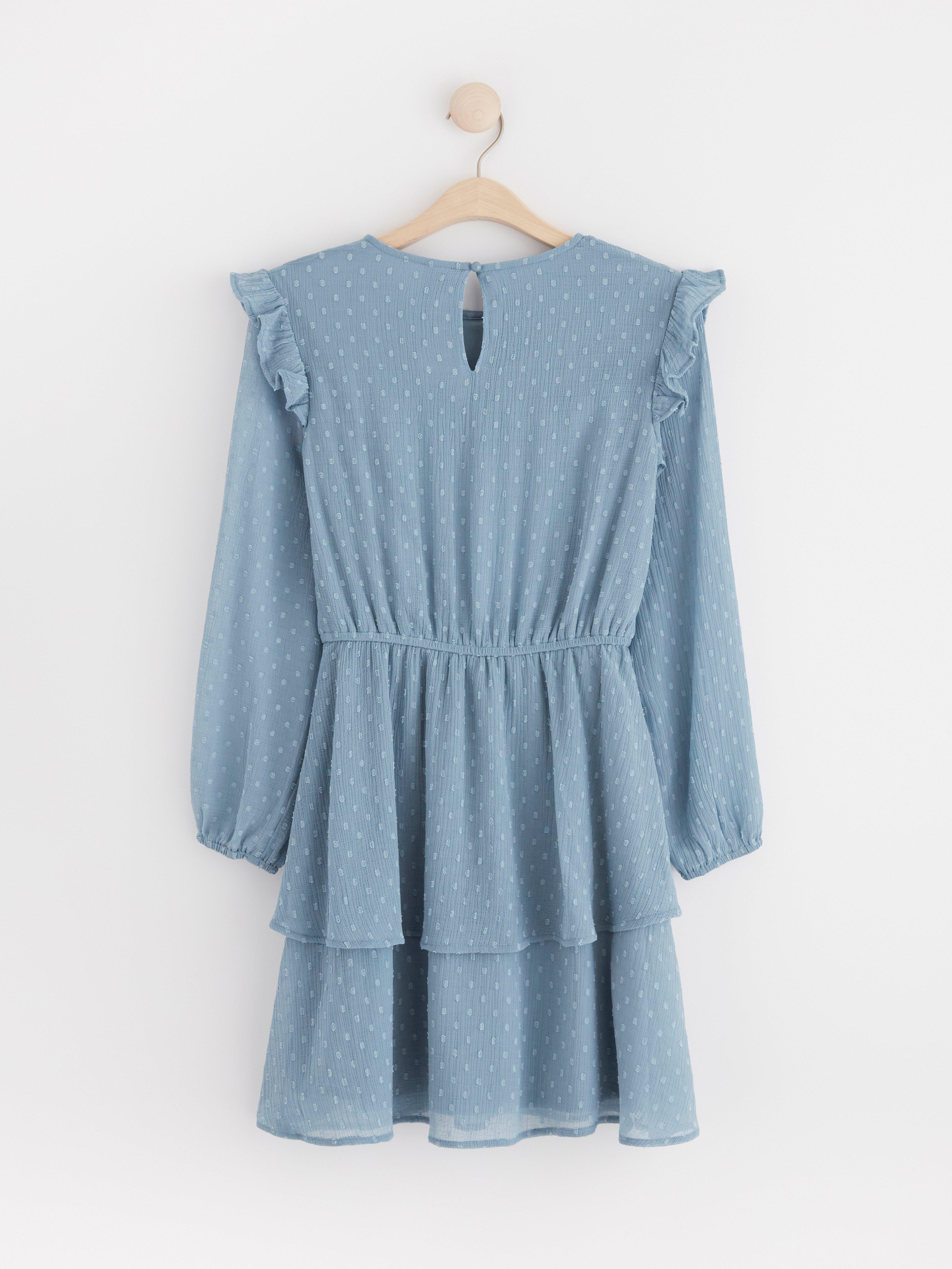 Long sleeve flounce dress Dusty Blue