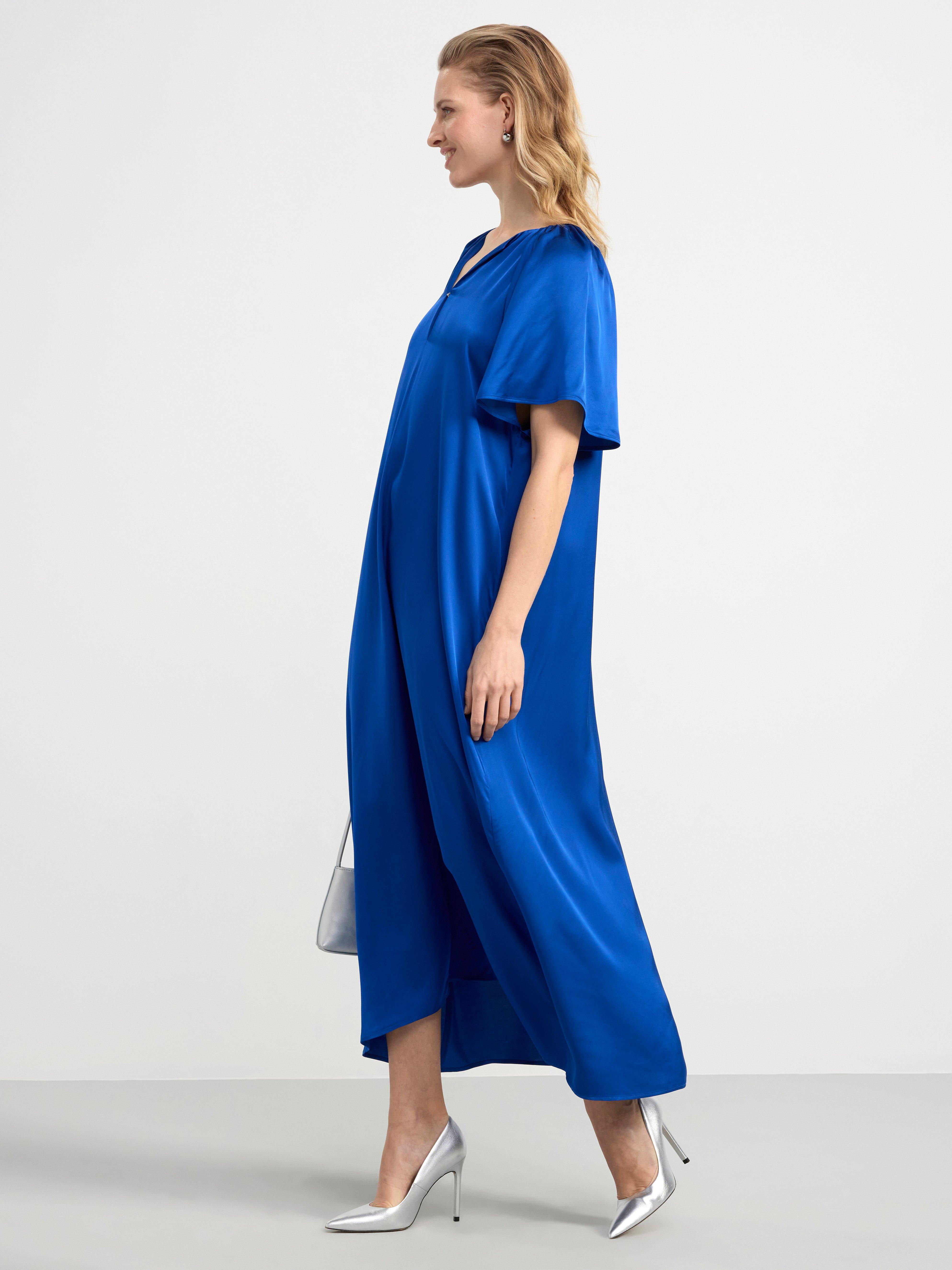 Short sleeve satin dress Blue