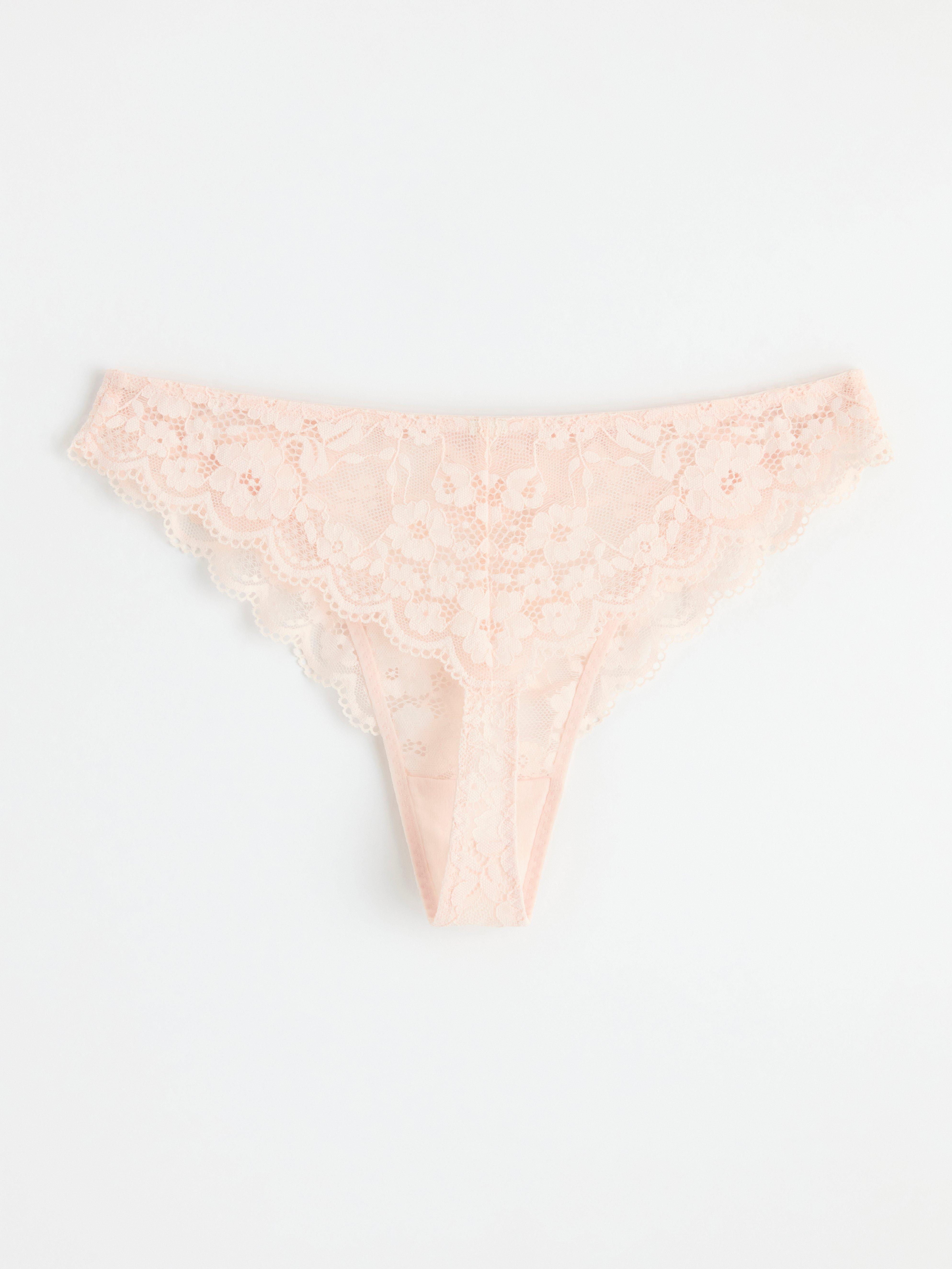 Thong regular waist with lace Lt pink