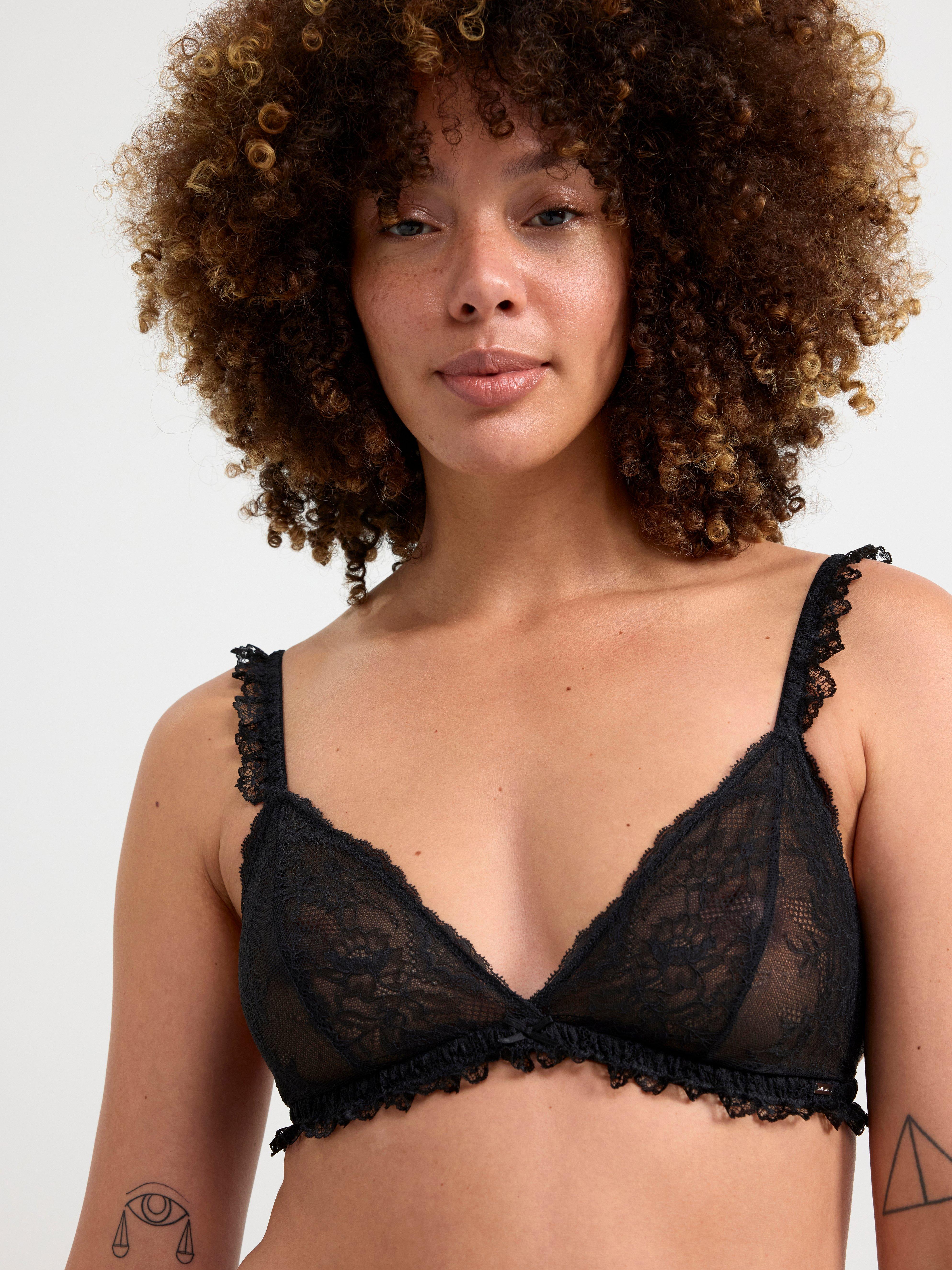Unpadded bralette with floral lace Black