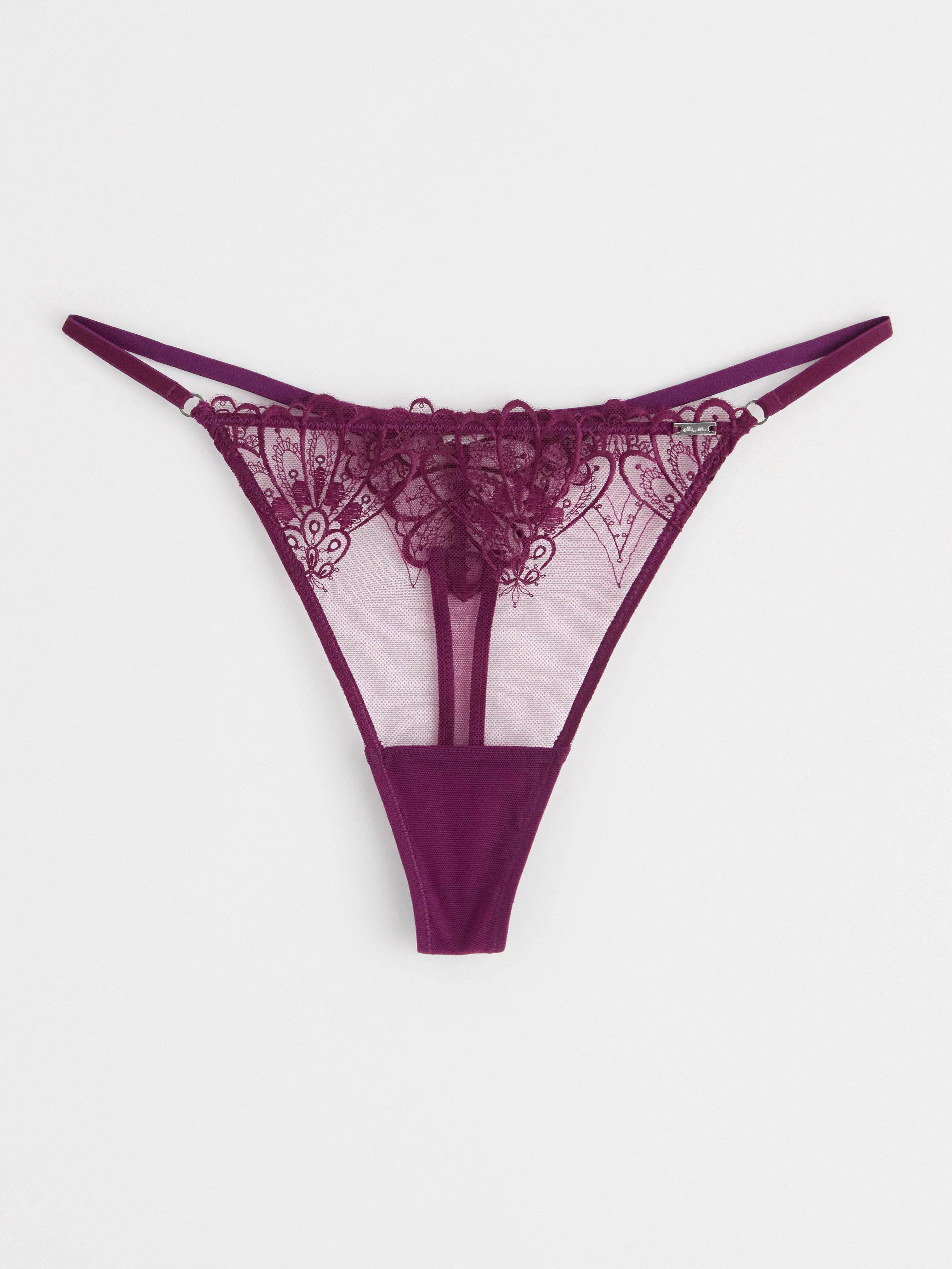 Thong low waist with mesh and lace Dark Lilac