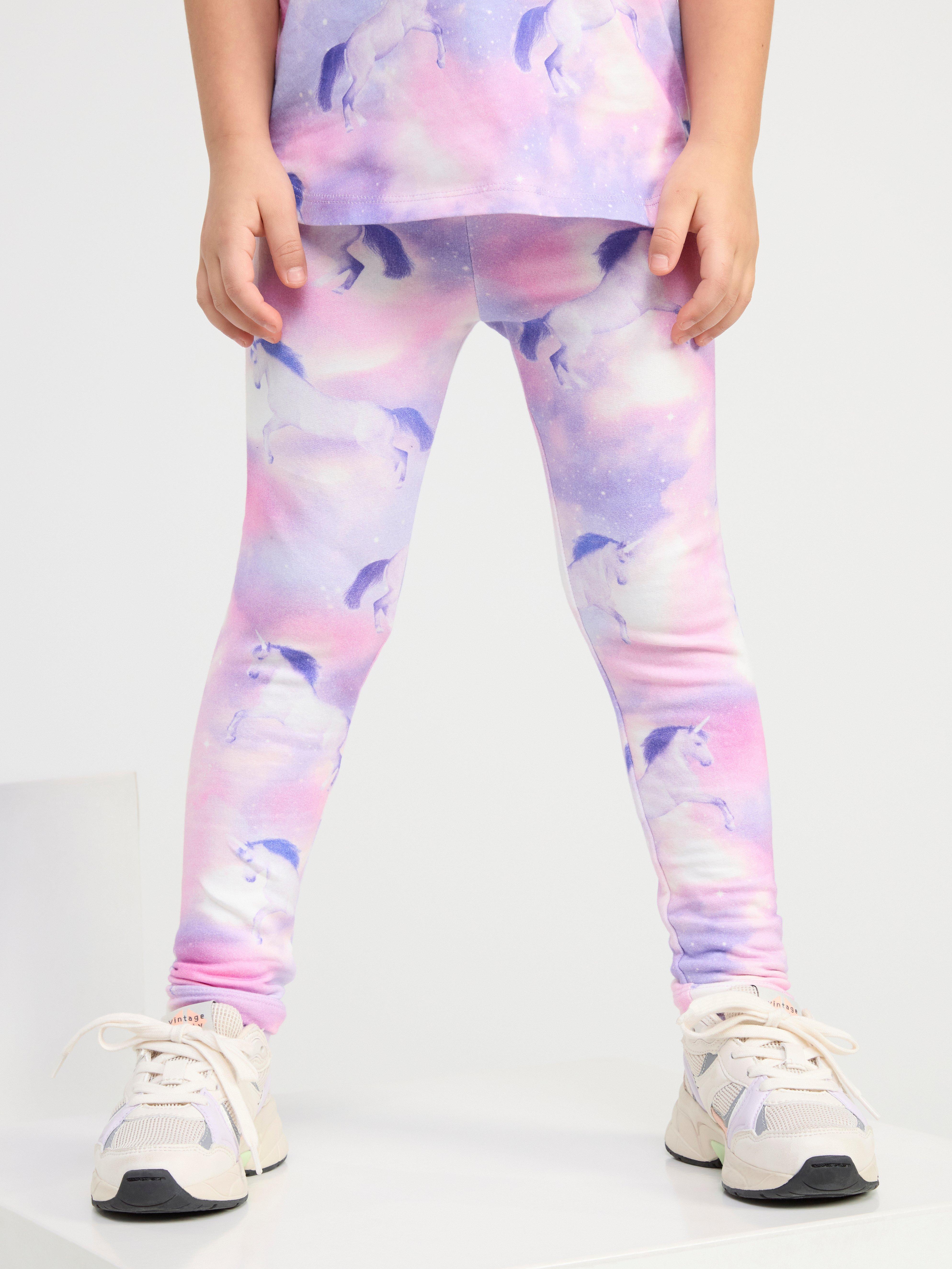 Leggings with brushed inside and unicorns Light Dusty White