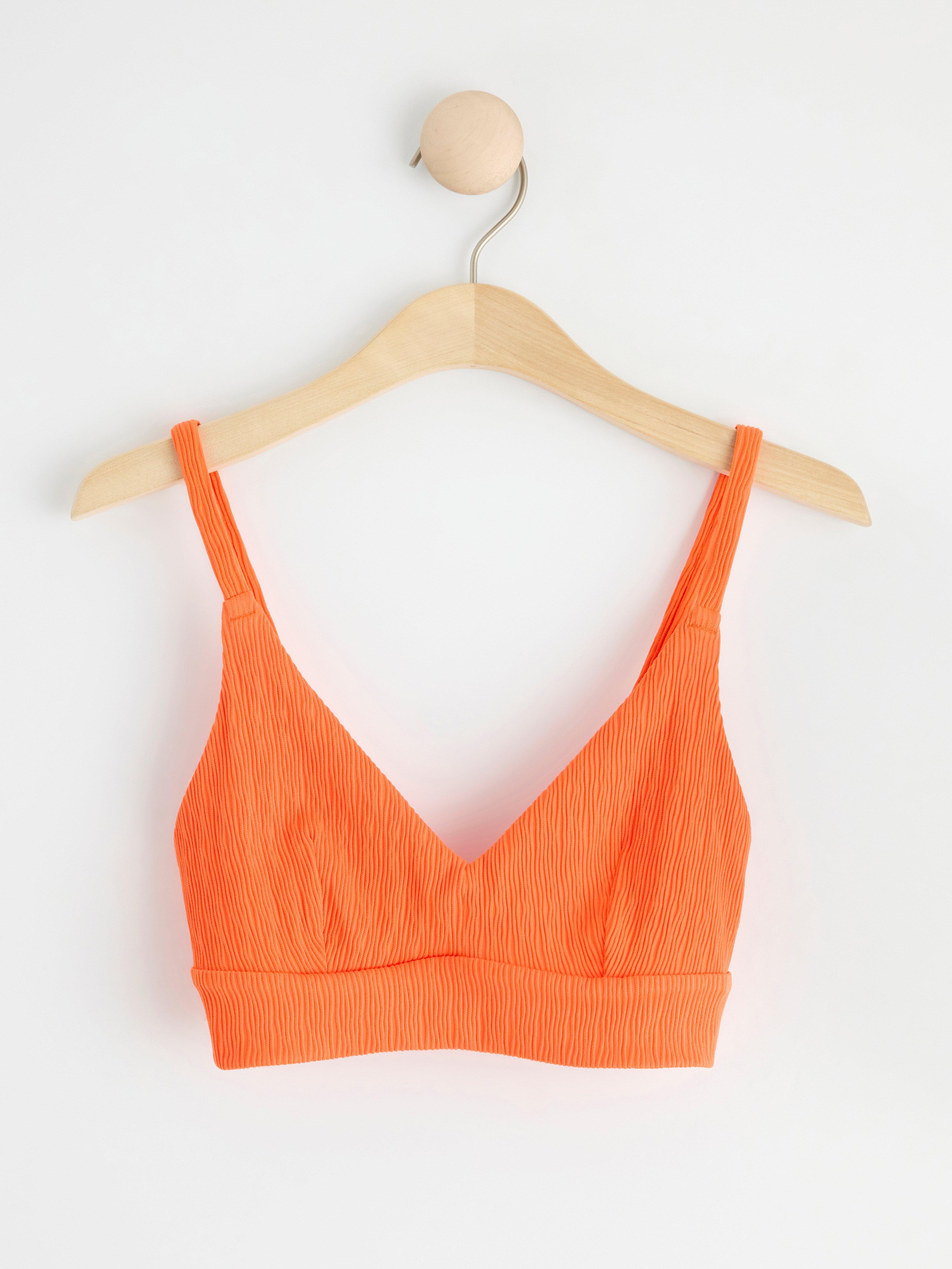 Unpadded bikini top with crinkled texture Dark Orange