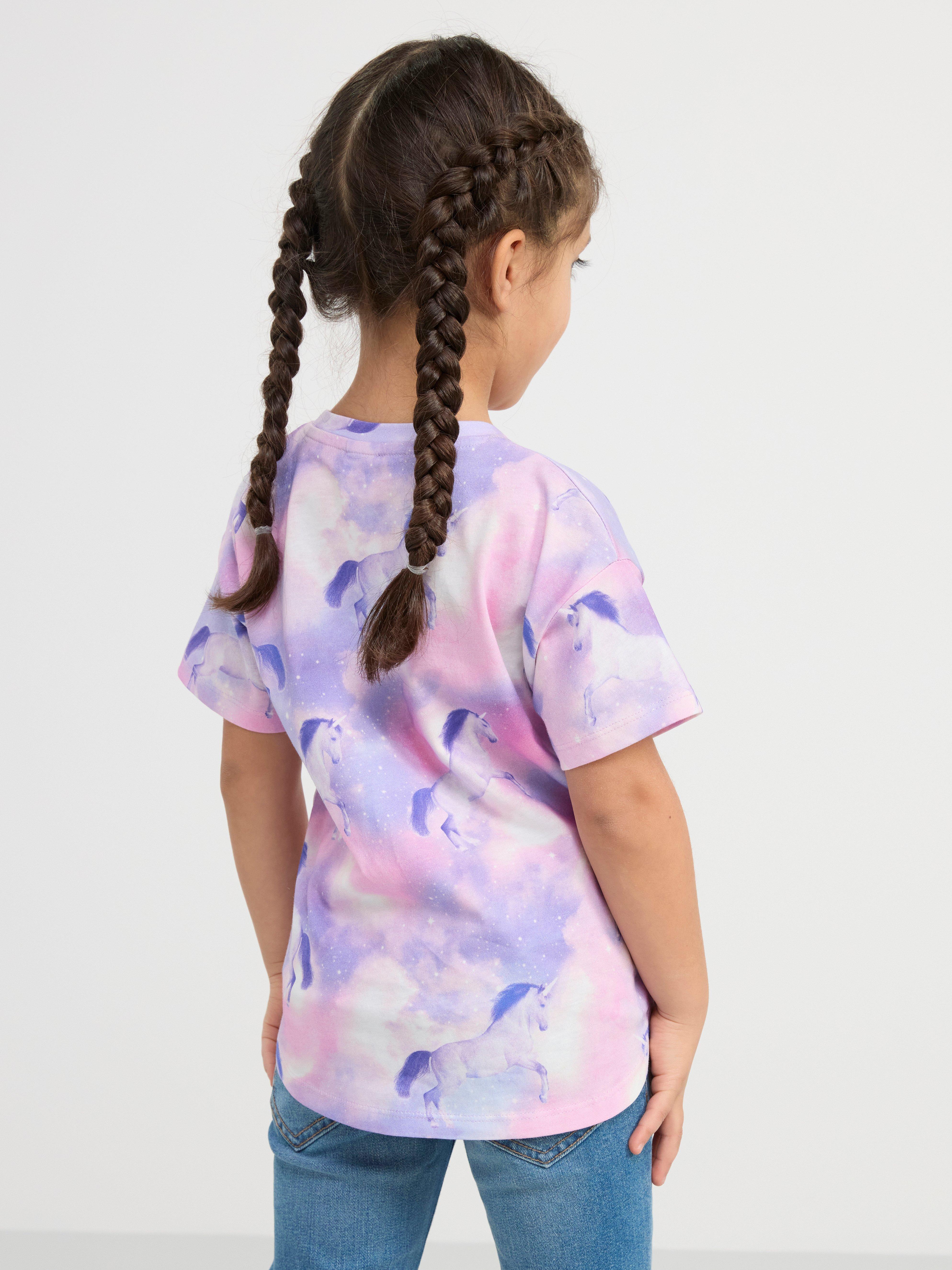 Short sleeve top with unicorns Light Dusty White