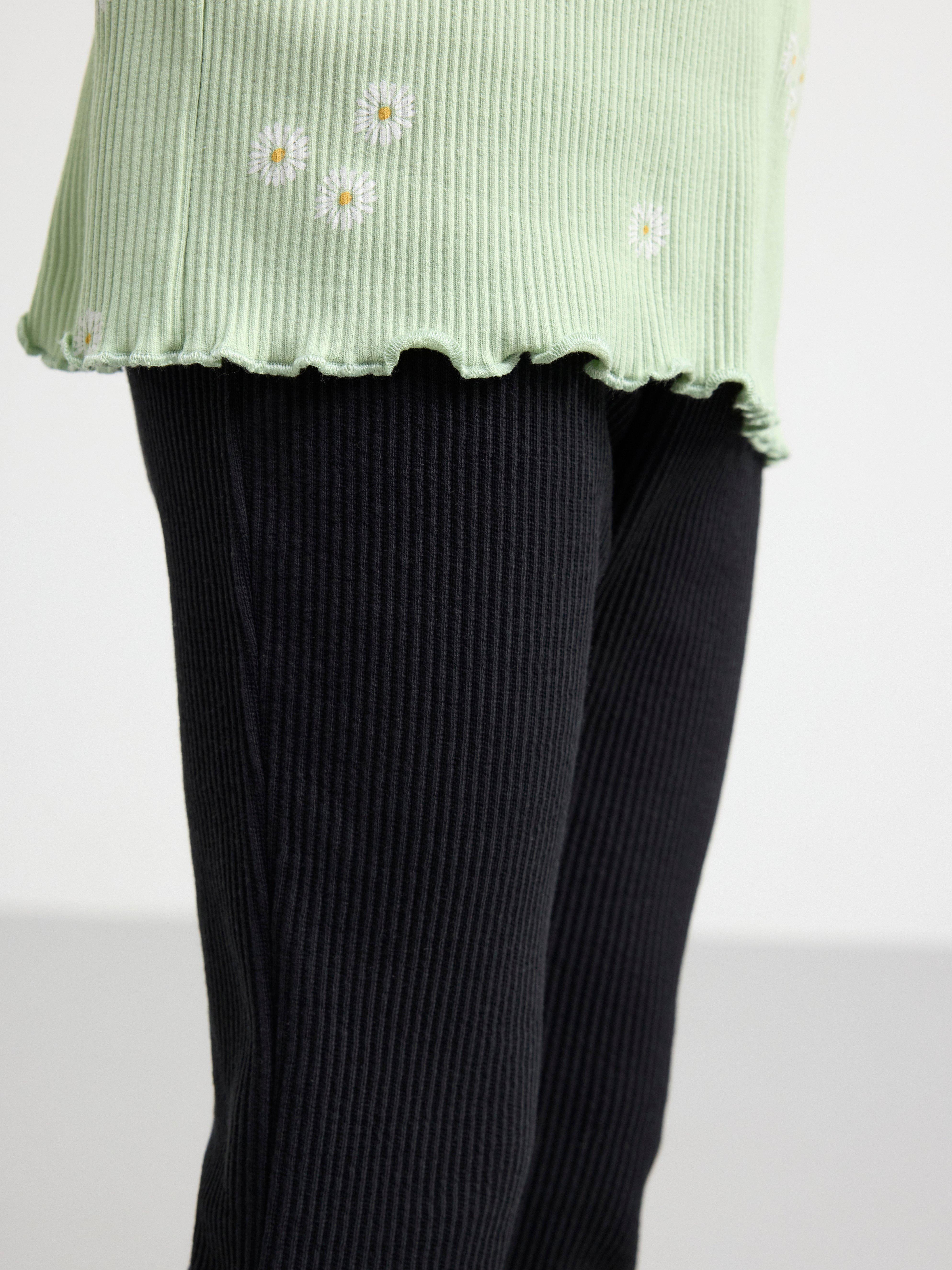 Ribbed flared leggings Off black