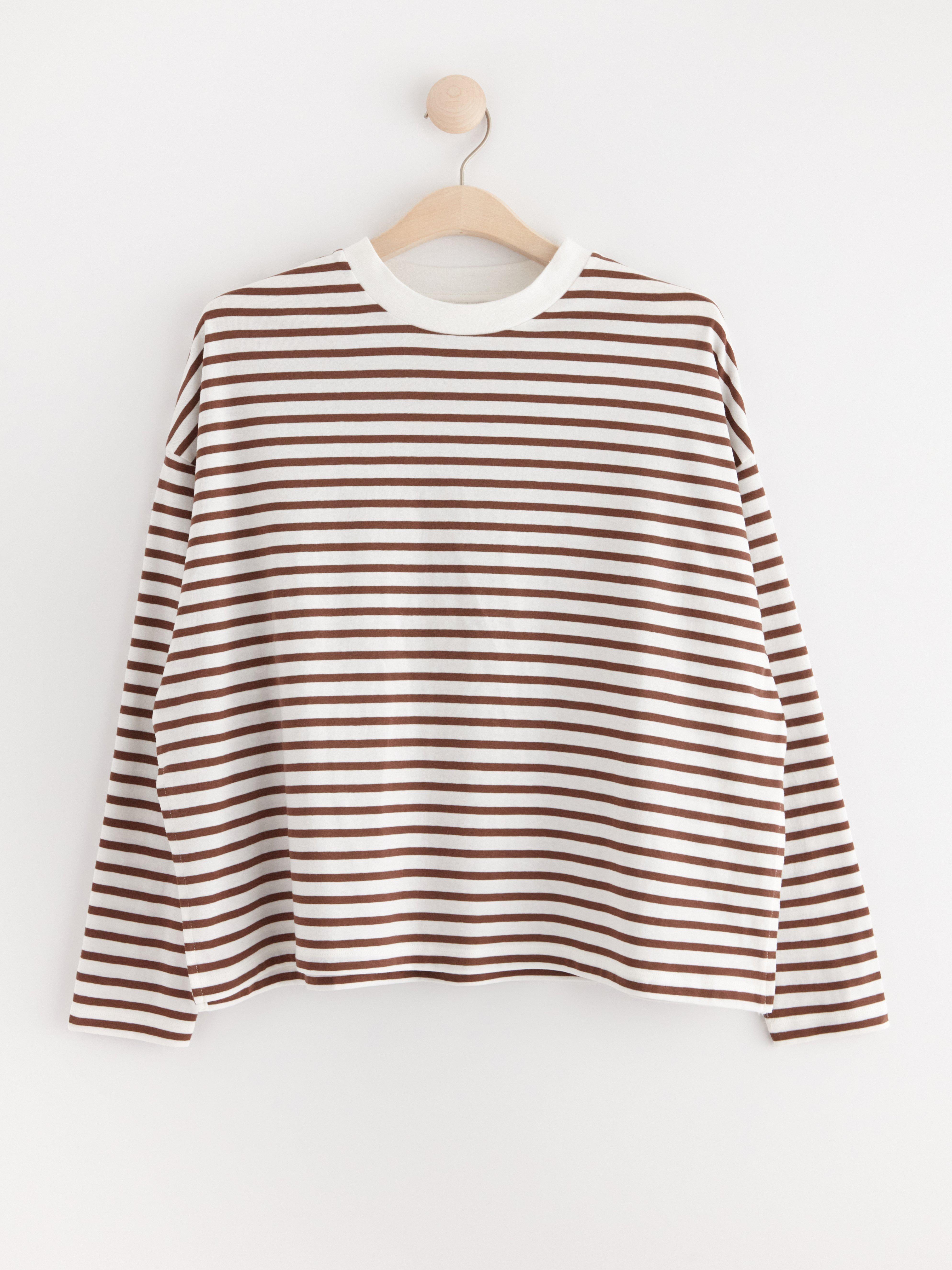 MOM Long sleeved top with stripes Dark brown